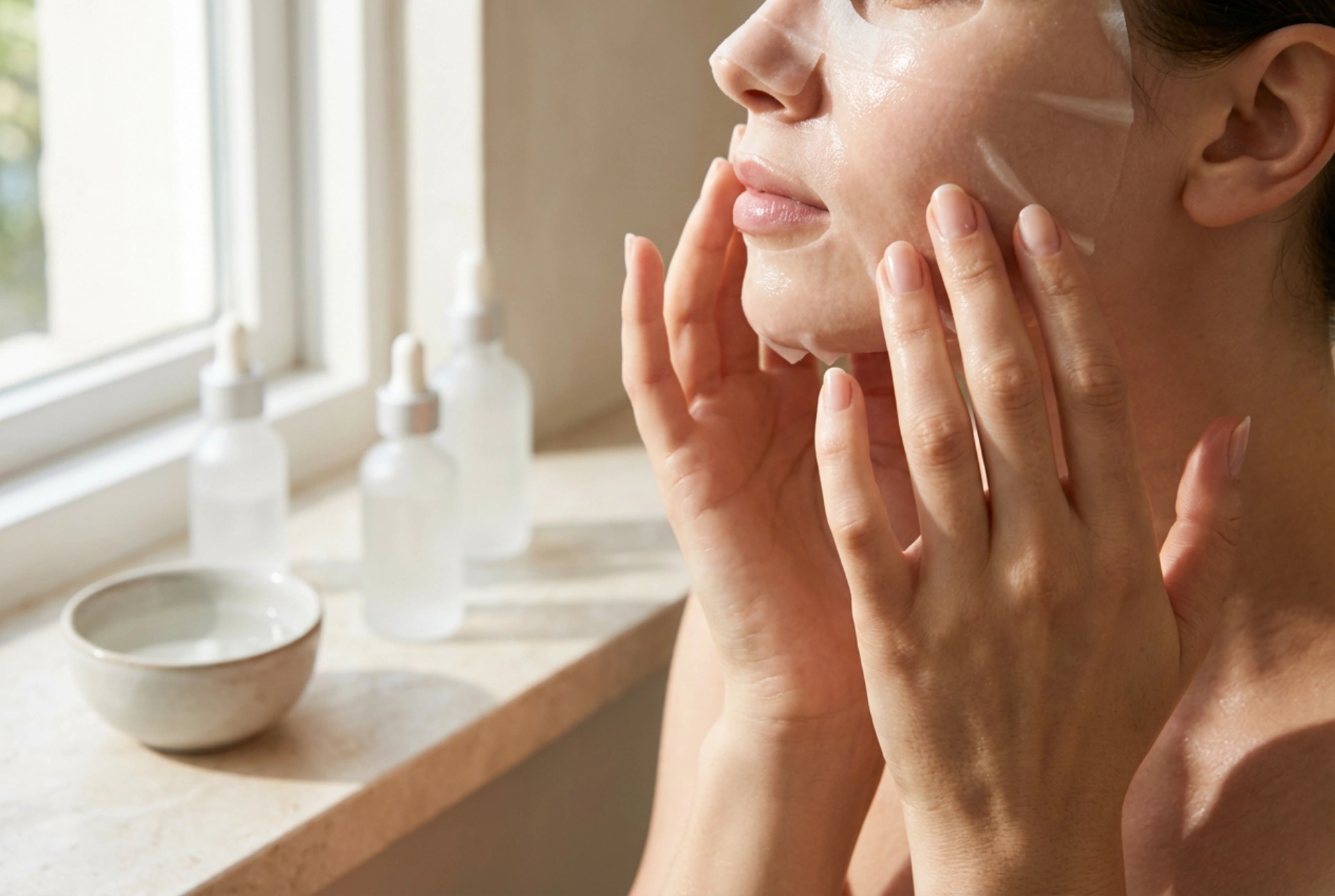 Maschera al collagene in tessuto: applicazione sulla pelle e cura successiva