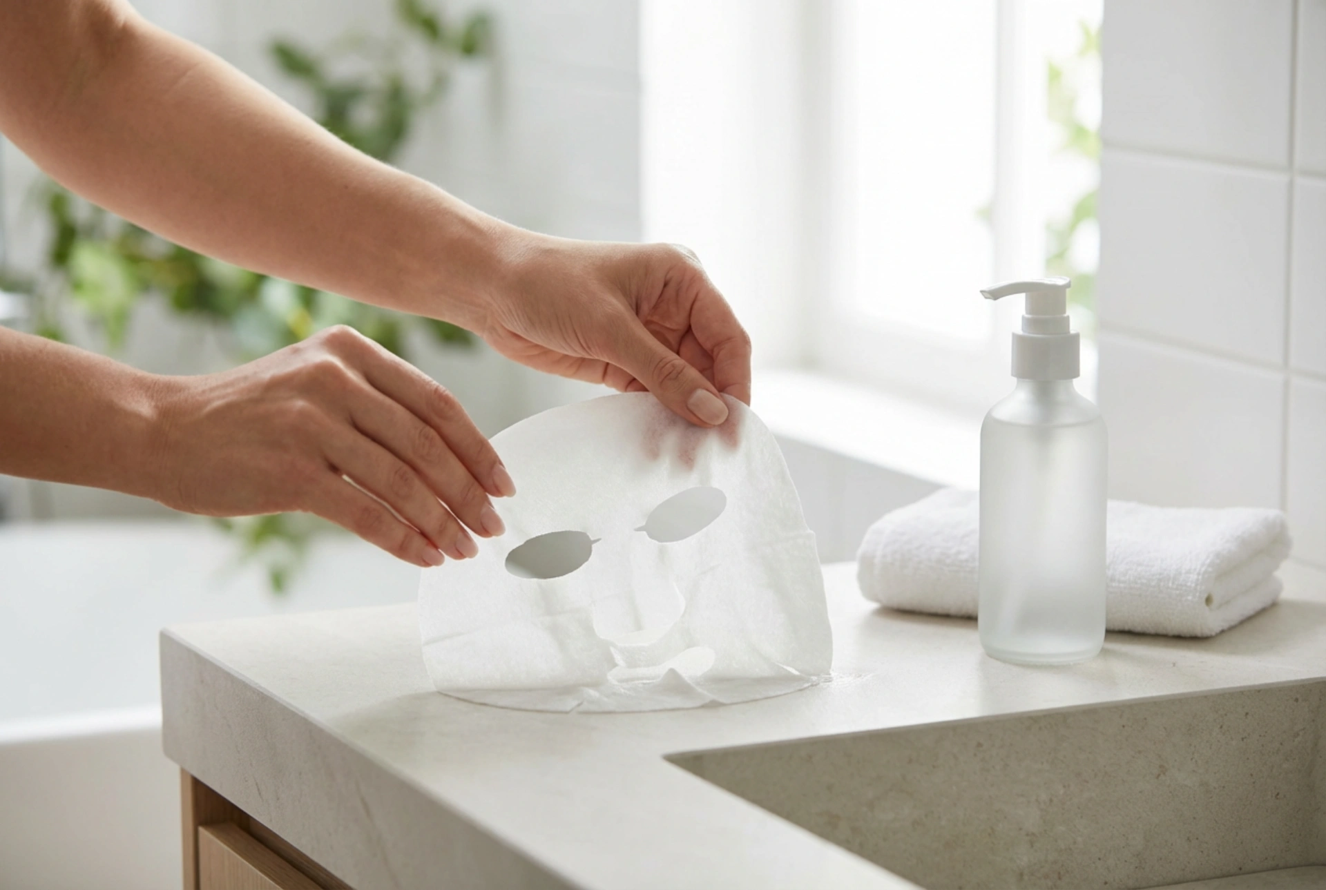 Maschera viso in tessuto: applicazione, tempo di posa e rimozione