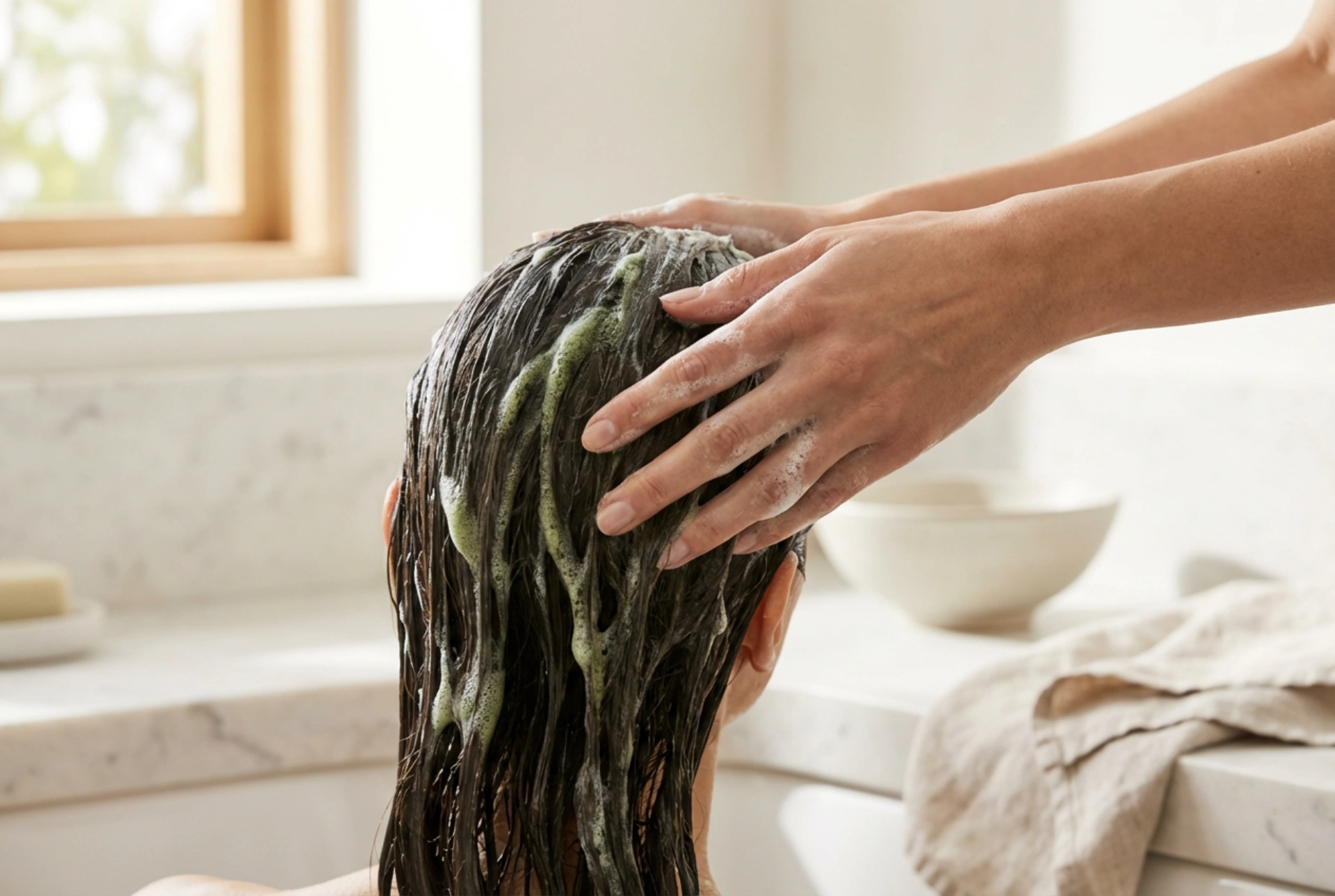 Shampoo verde per neutralizzare i toni rossi: scelta e tecnica di lavaggio