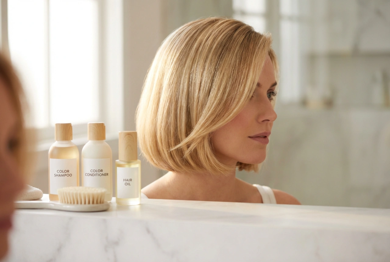 Capelli corti biondi: styling con protezione del colore e lucentezza