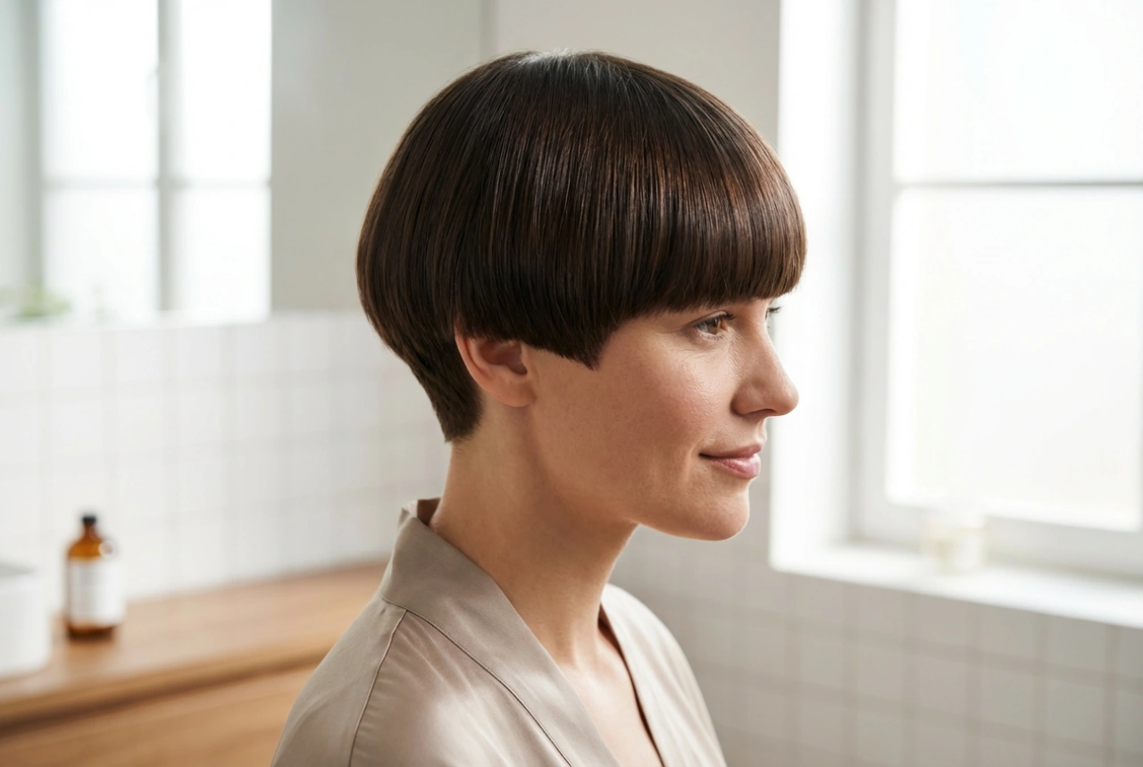 Taglio a scodella da donna: styling liscio e controllo del volume