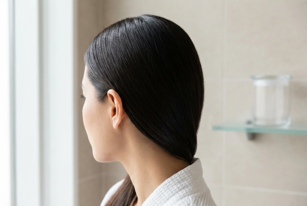 Acconciatura femminile dietro l'orecchio: lisciatura elegante e tenuta duratura