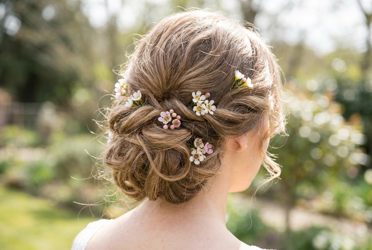 Acconciatura per la ghirlanda di fiori: raccolti delicati, onde romantiche e come fissare i fiori