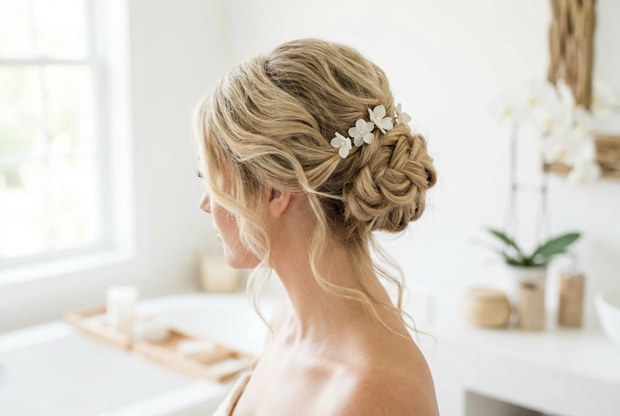 Acconciatura da sposa: capelli lunghi in raccolti e onde romantiche