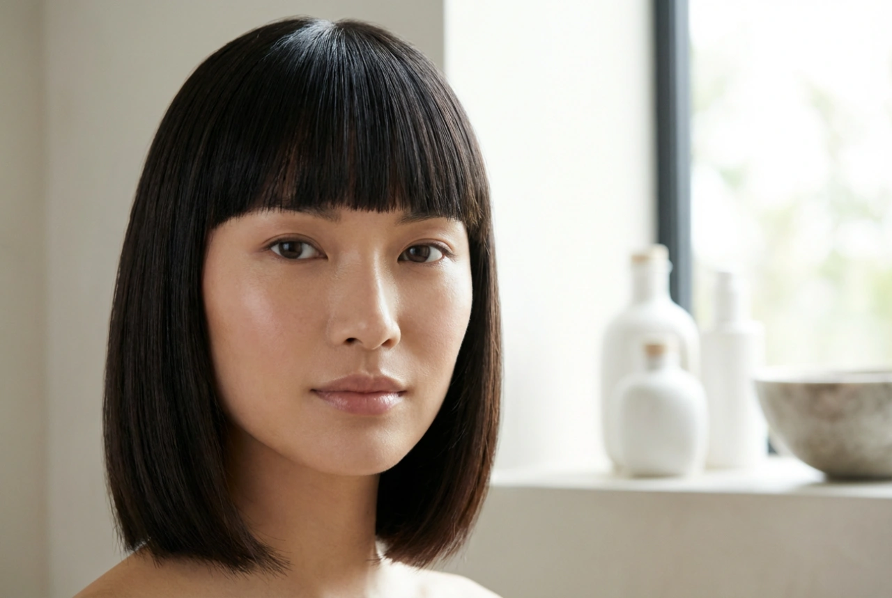 Linee Lisce: Acconciatura con Frangia Dritta e Controllo del Volume