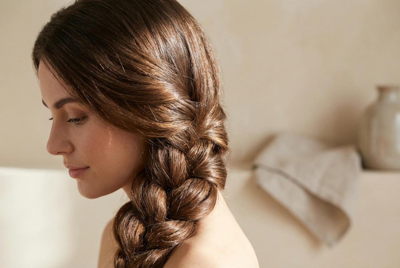 Di lato: acconciatura con treccia laterale, volume e fissaggio