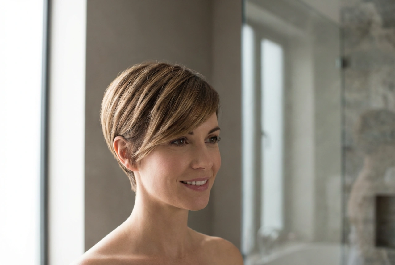 Capelli corti scalati con frangia laterale: come modellarli