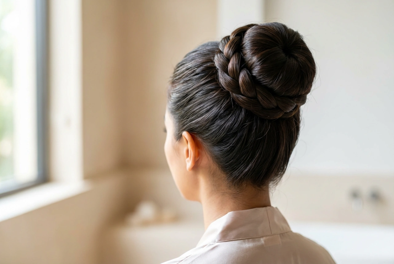 Chignon alto con treccia: istruzioni passo dopo passo e acconciatura stabile