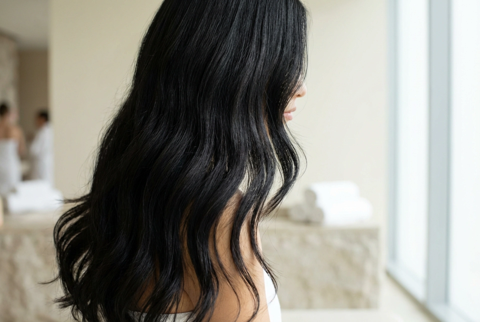 Styling e leggerezza: capelli lunghi e neri senza l'effetto casco