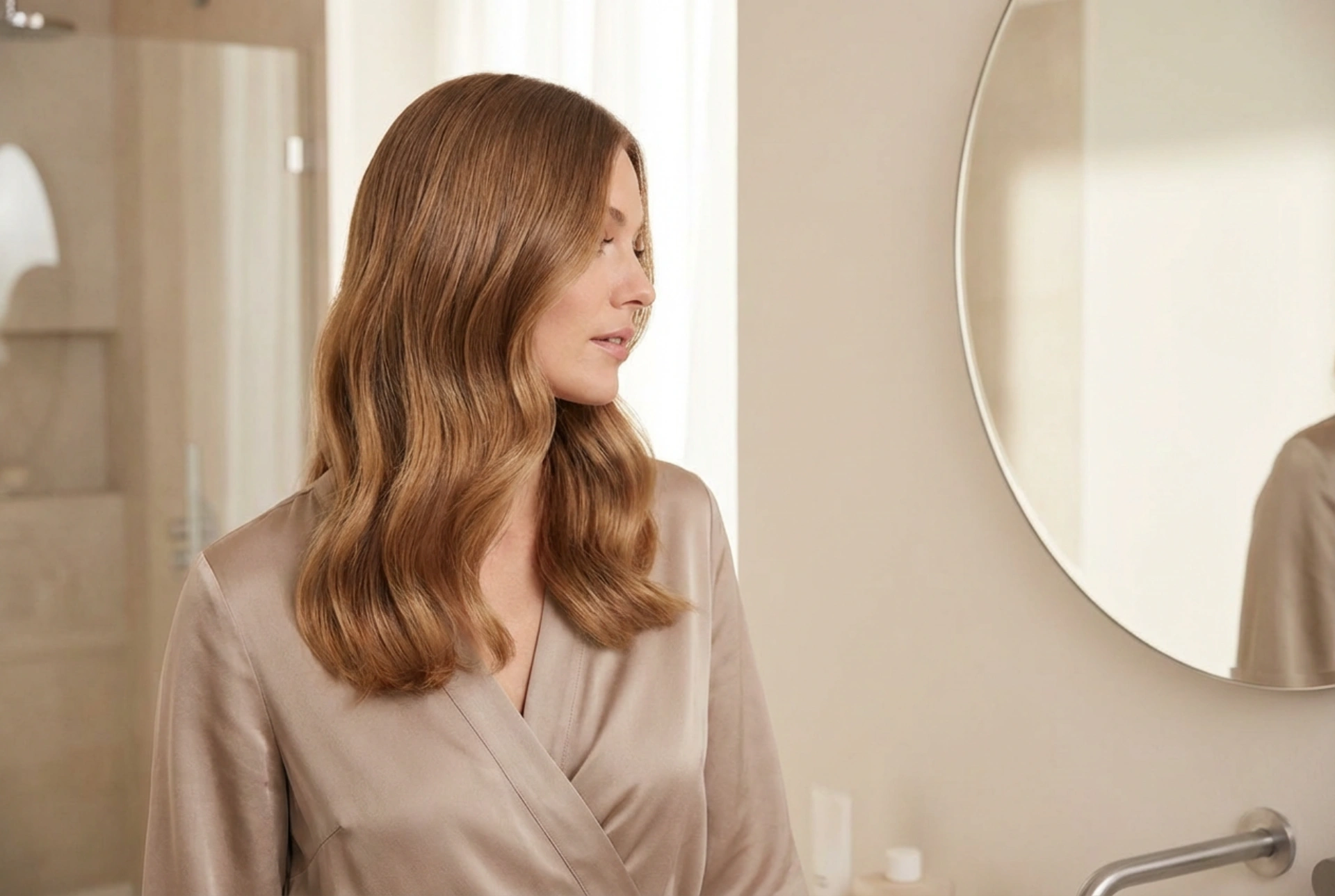 Onde per un matrimonio su capelli di media lunghezza: durata e finitura liscia