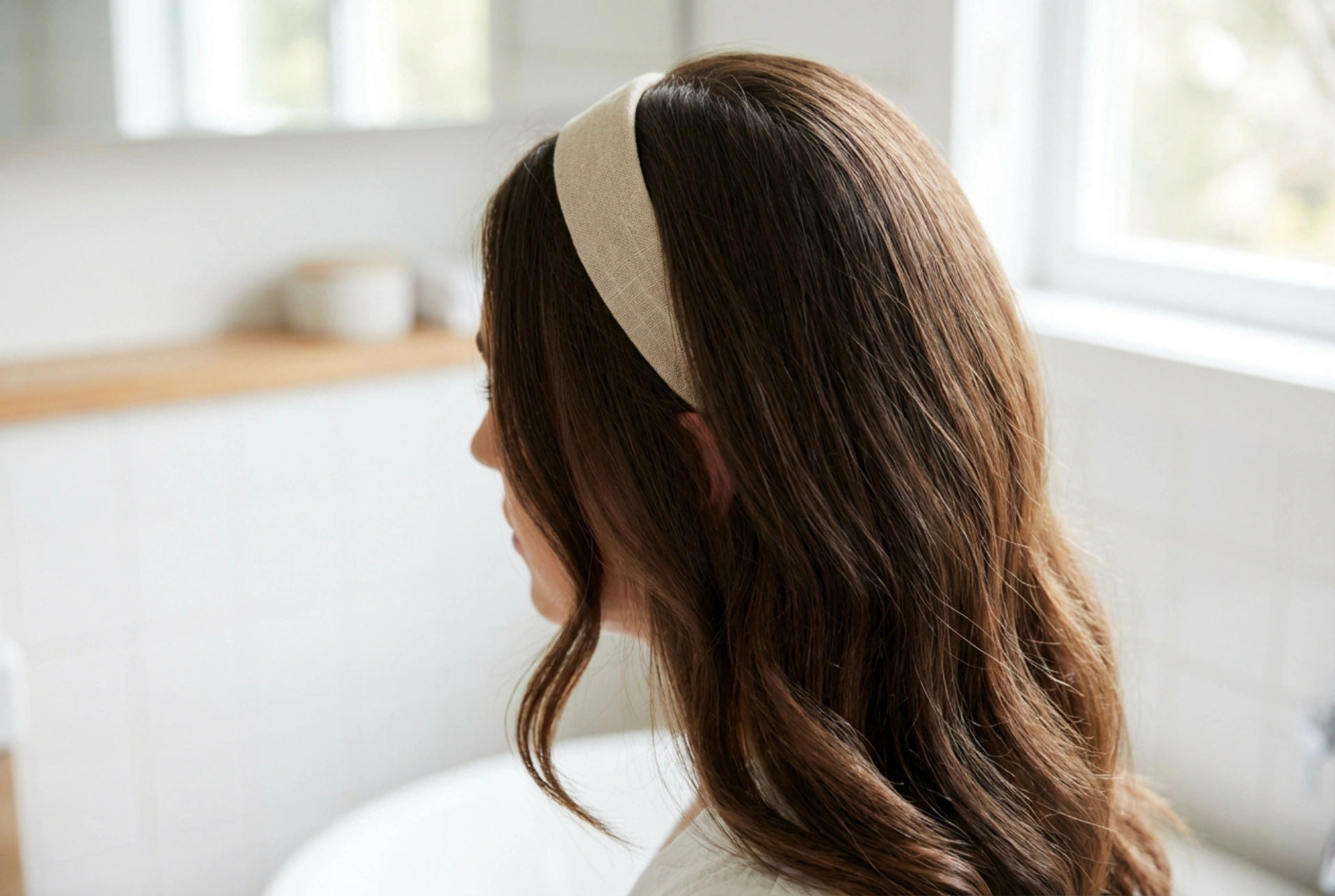 Acconciatura senza frangia: volume alle radici, riga e fascia