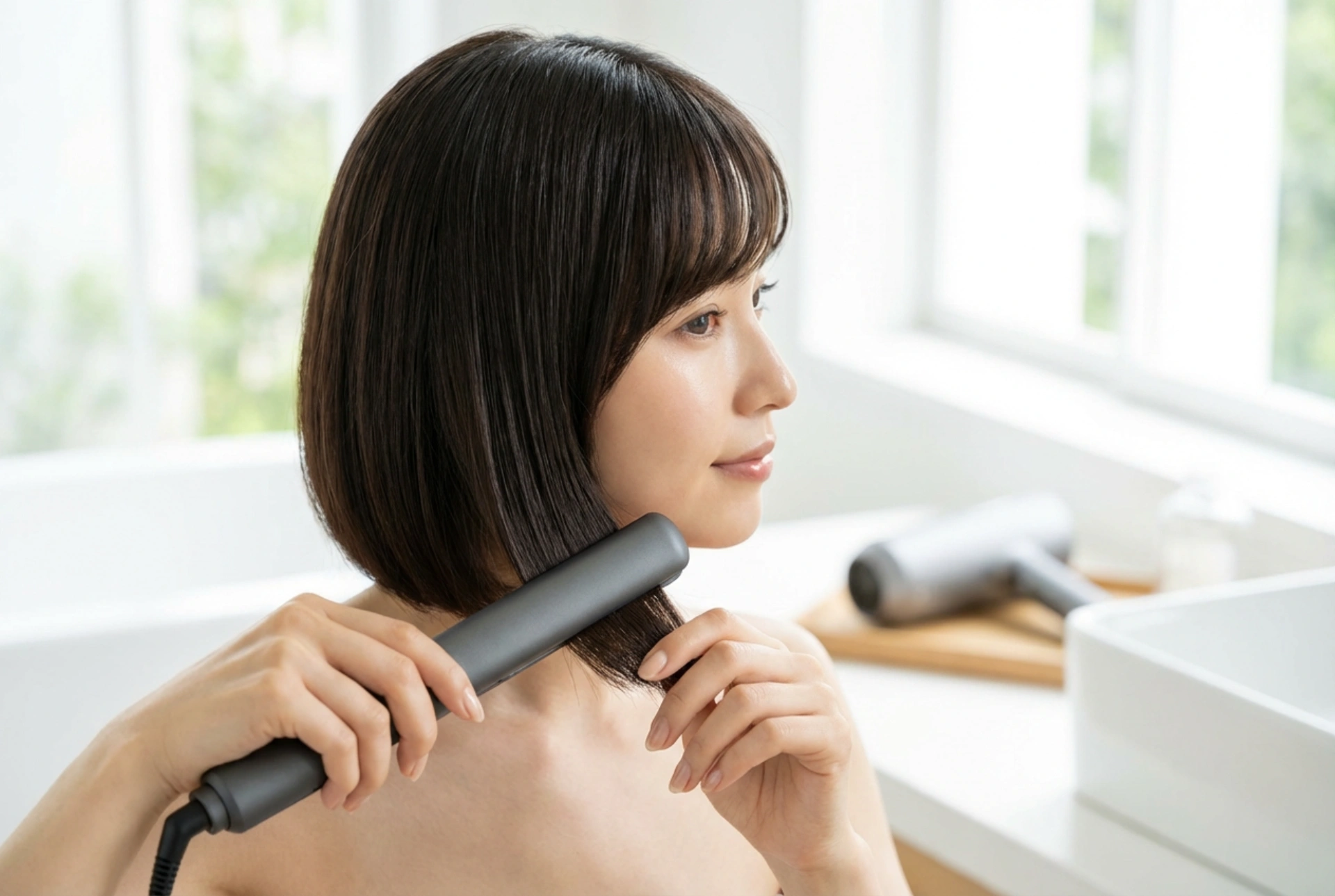 Styling del caschetto con frangia laterale: asciugatura, stiratura e fissaggio