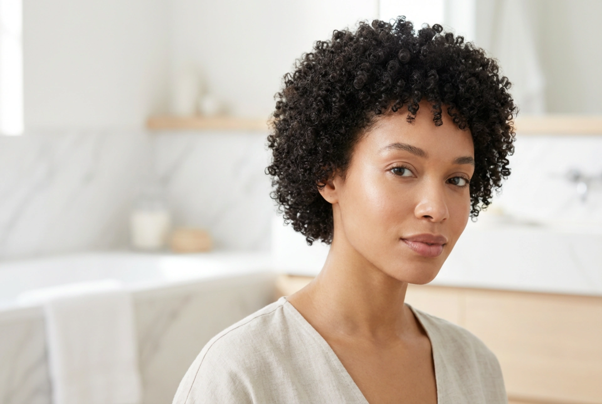 Ricci naturali: acconciatura per capelli corti senza effetto crespo