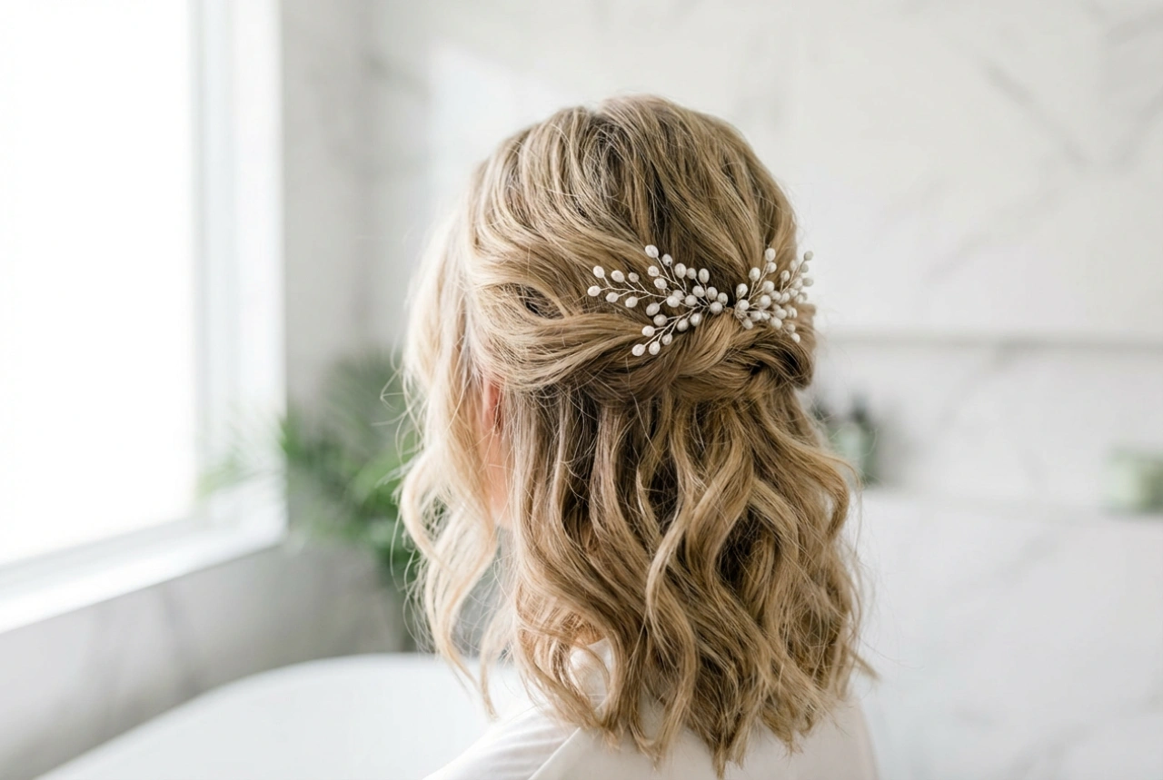 Leggera e romantica: l'acconciatura da sposa per capelli di media lunghezza