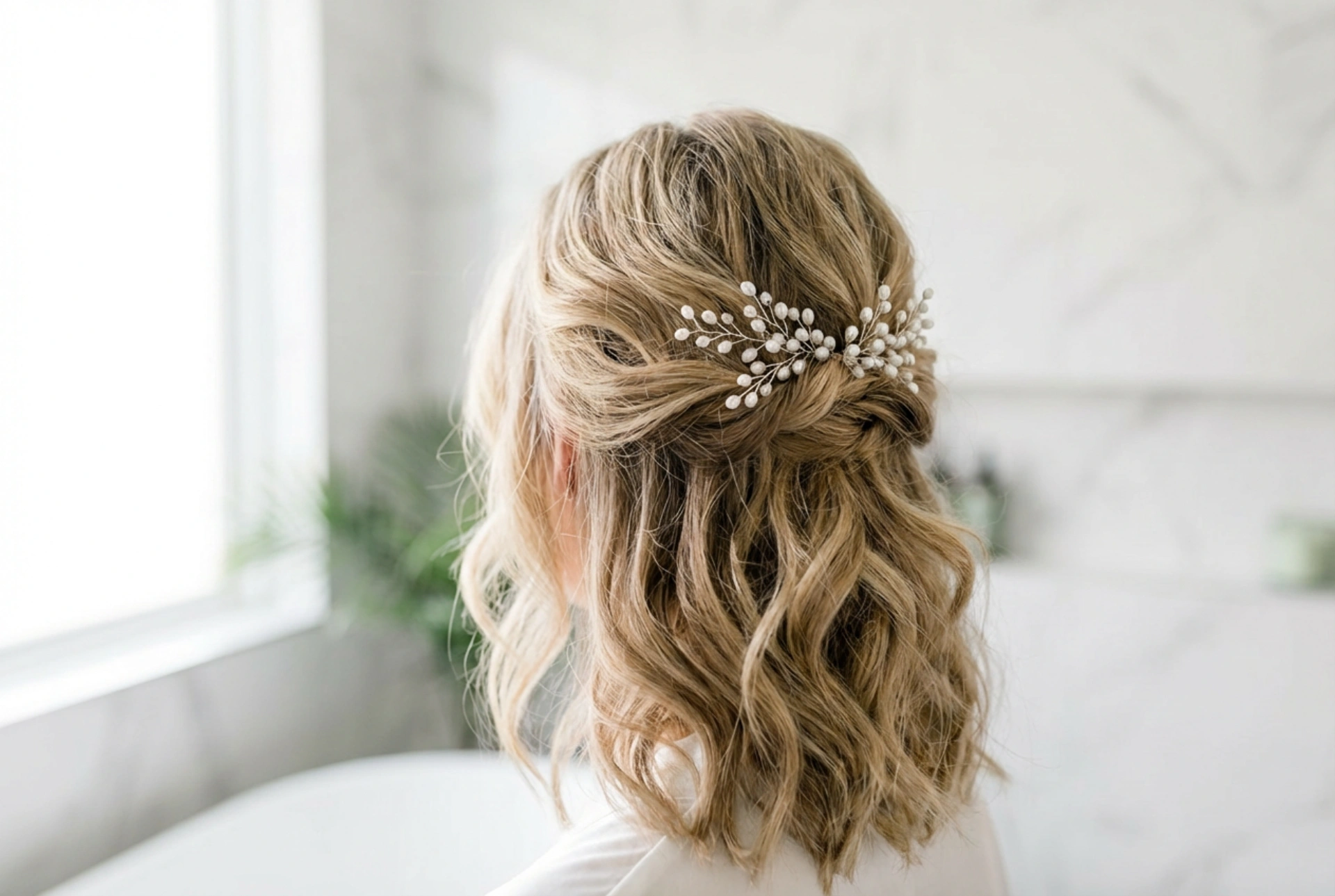 Leggera e romantica: l'acconciatura da sposa per capelli di media lunghezza