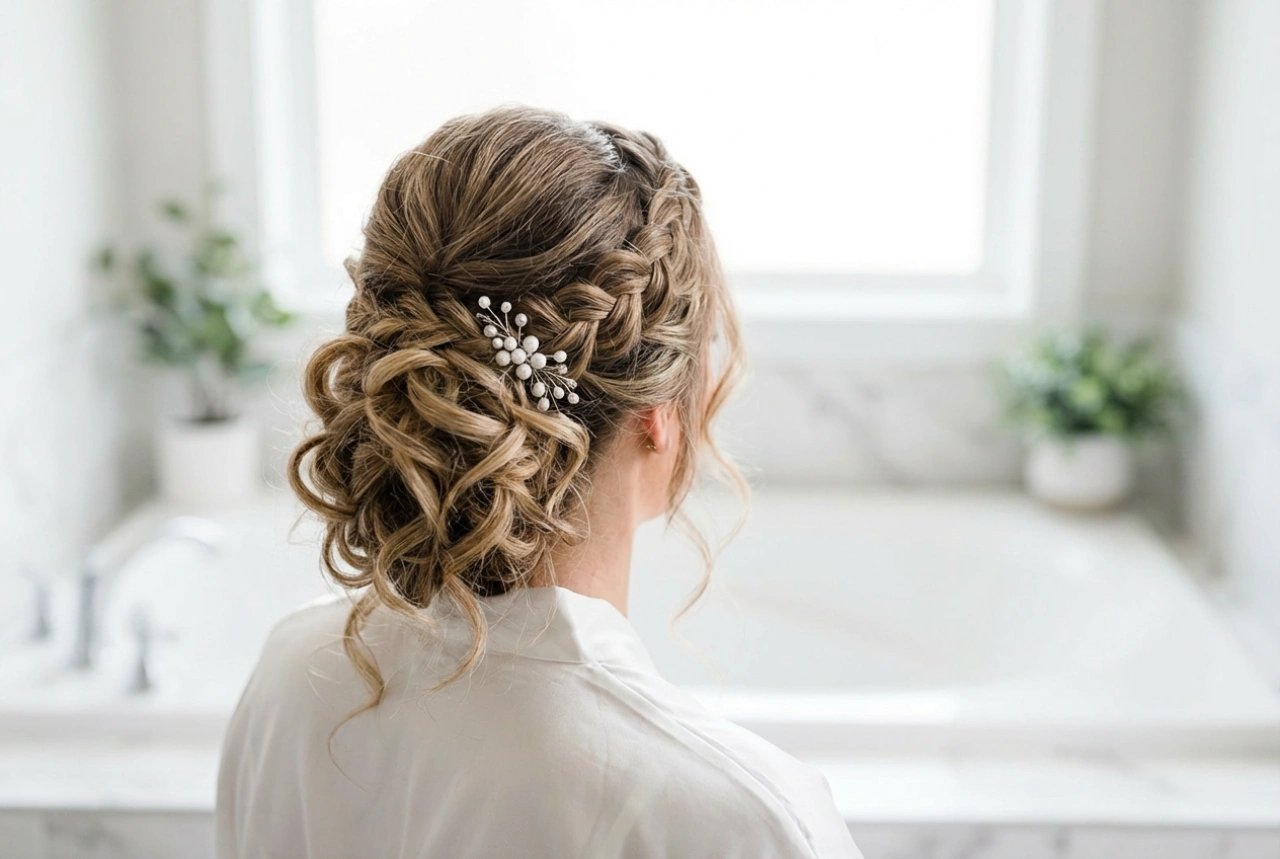 Trecce e ricci: acconciatura da matrimonio per capelli lunghi