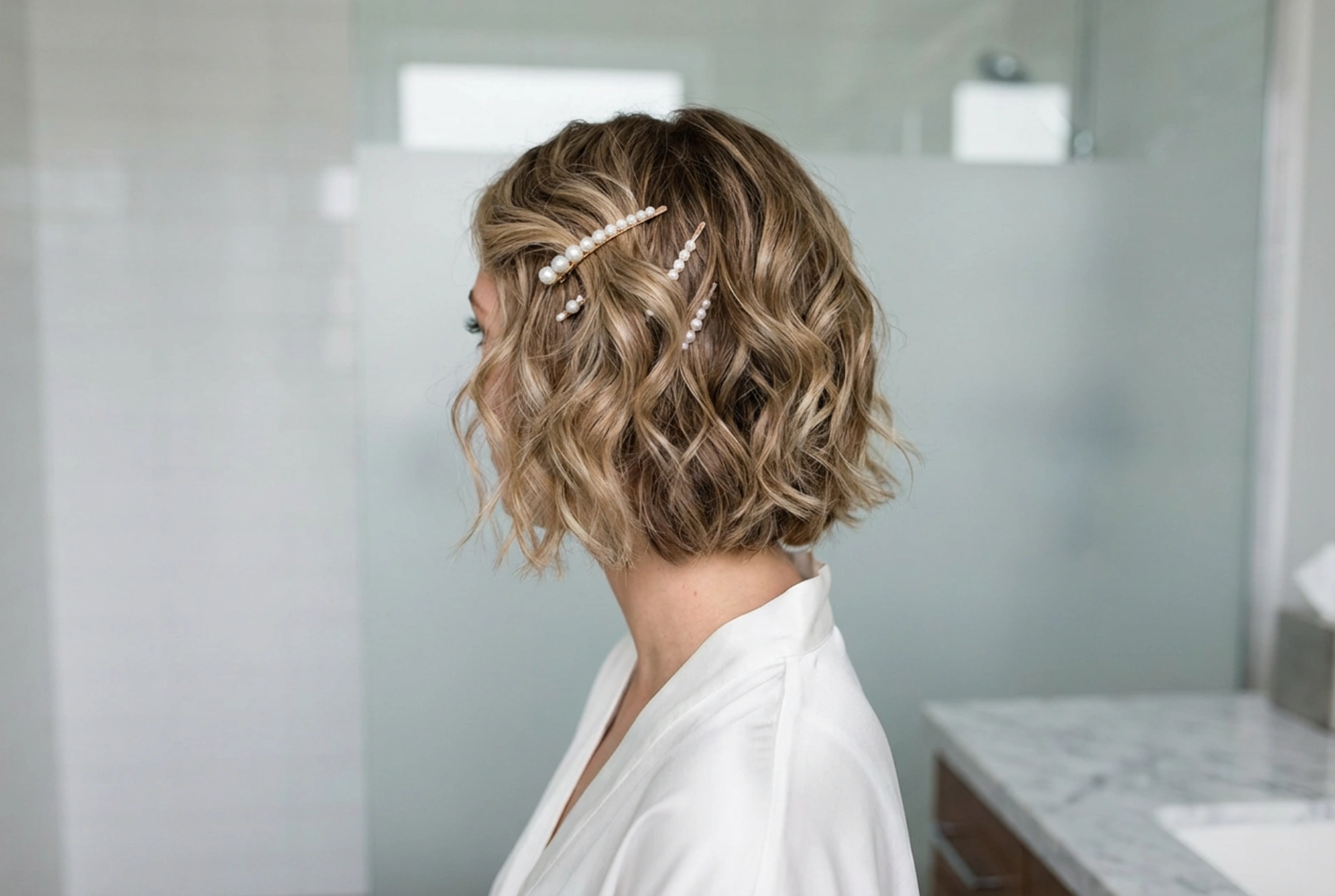 Accessori e texture: acconciatura da matrimonio per capelli corti