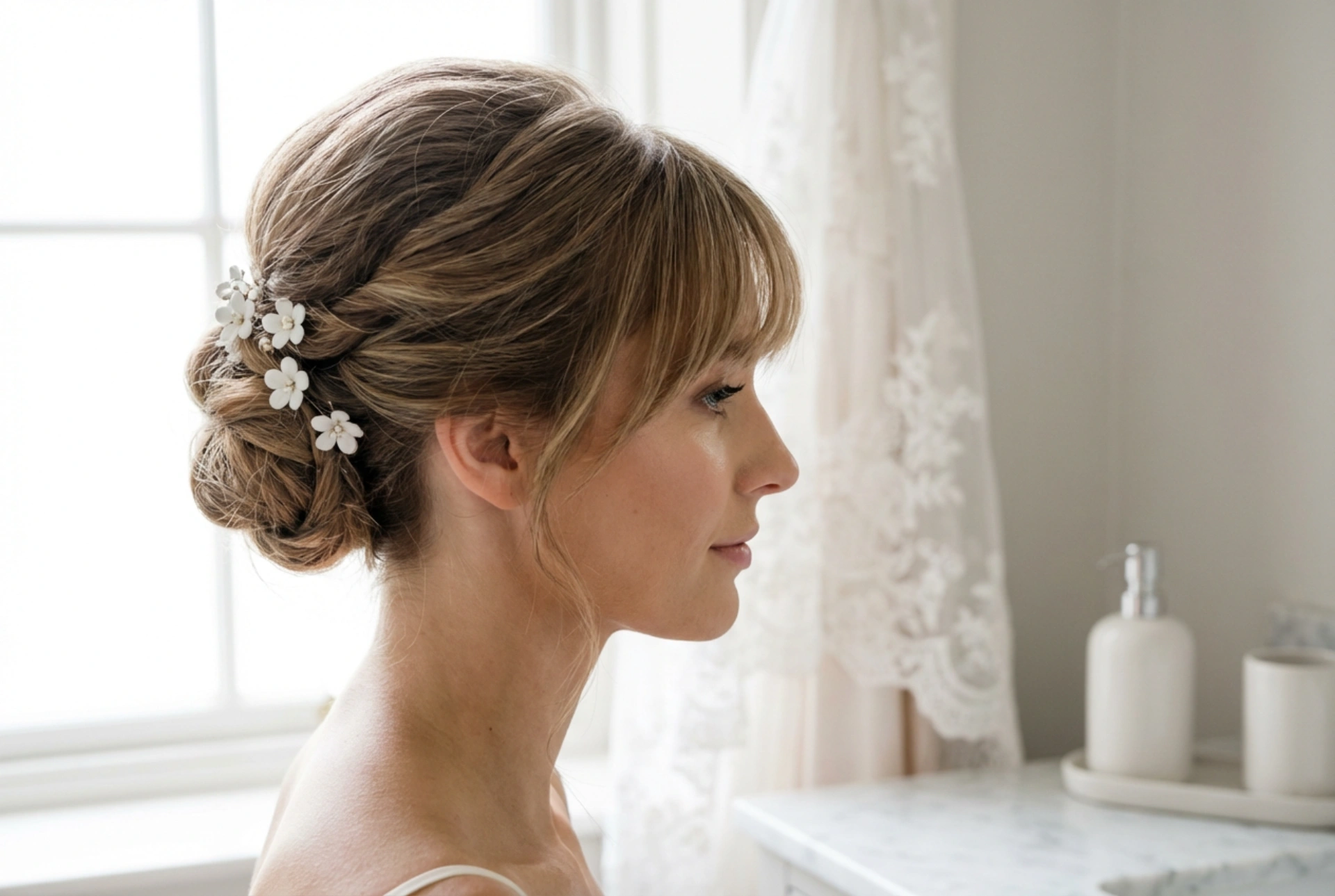 Acconciatura sposa con frangia: come modellarla e bilanciare le proporzioni