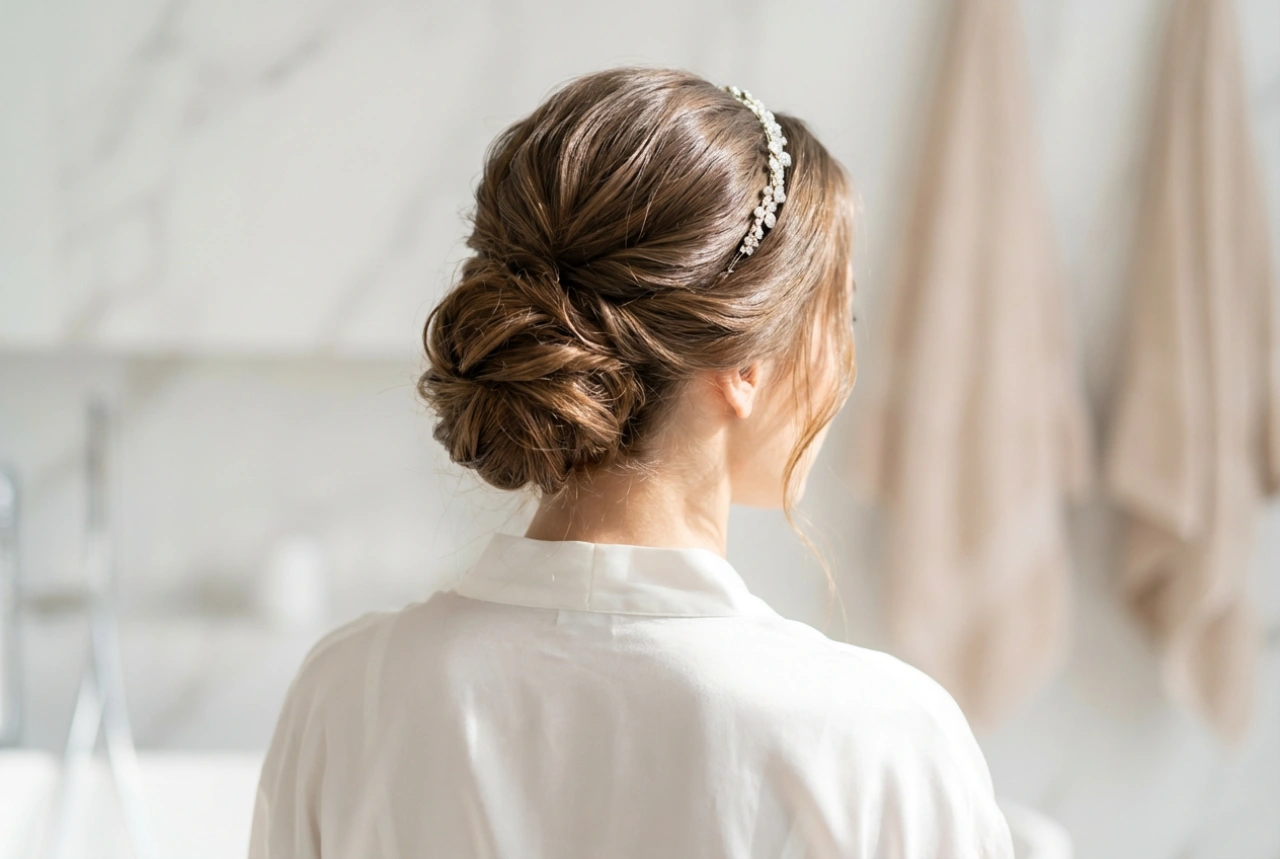 Acconciatura da sposa con cerchietto: preparazione dei capelli, raccolti, durata