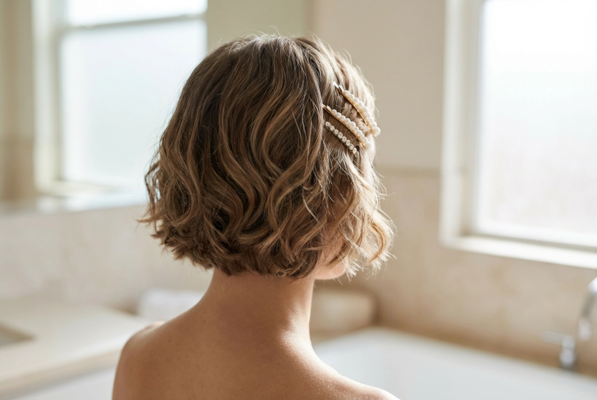 Acconciatura da sposa: capelli corti acconciati elegantemente con accessori