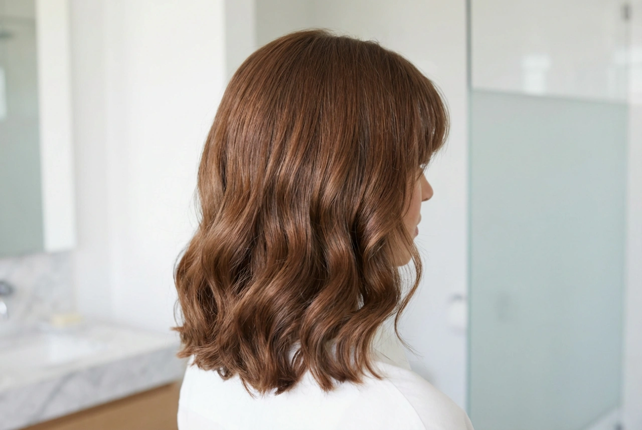 Capelli alle spalle con frangia: acconciatura volumizzante con onde morbide