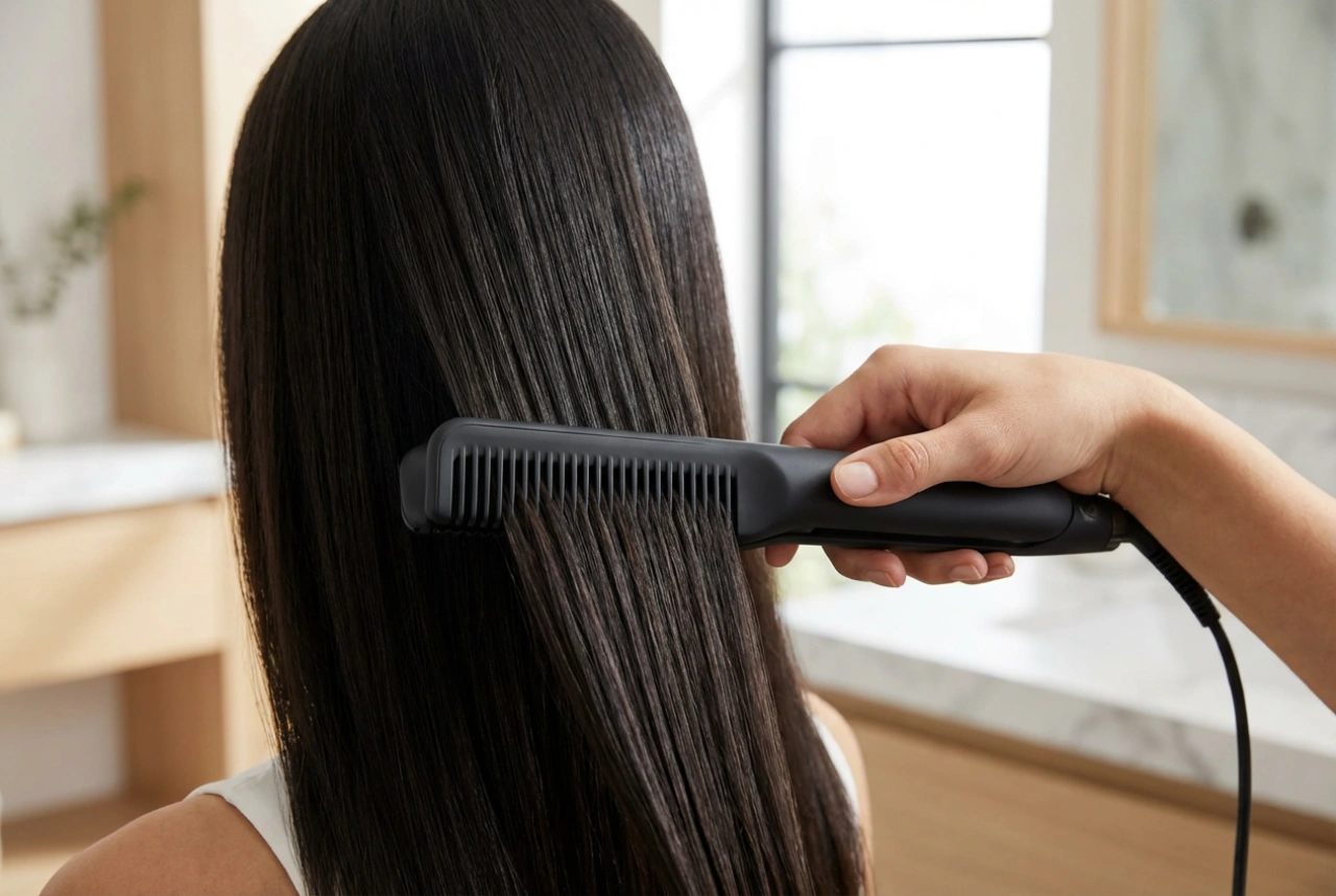 Piastra per capelli con pettine: lisciatura rapida delle ciocche senza strappi