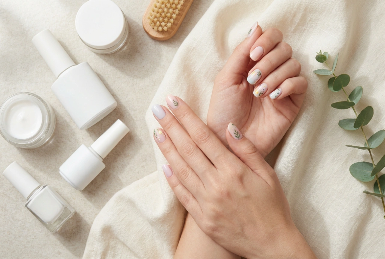 Manicure ibrido primaverile: colori pastello, decorazioni delicate e cura