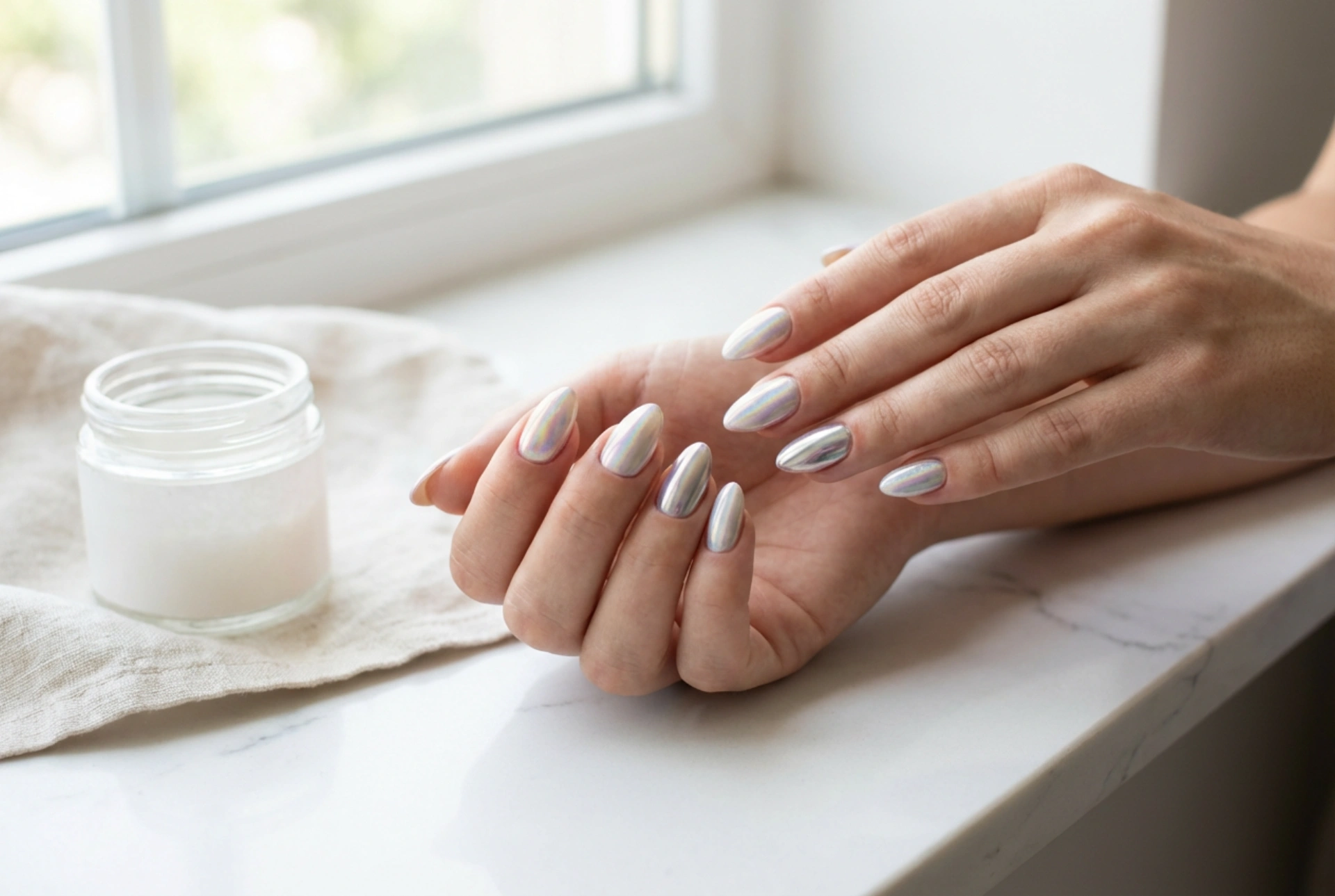 Manicure semipermanente con polverine: effetto specchio, sirena e olografico senza striature
