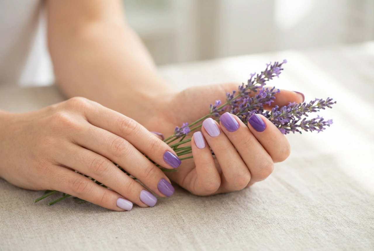 Unghie gel color lavanda: scelta della tonalità, finish e dettagli floreali