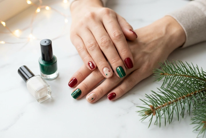 Guida alle feste: unghie semipermanenti per Natale, colori e design facili