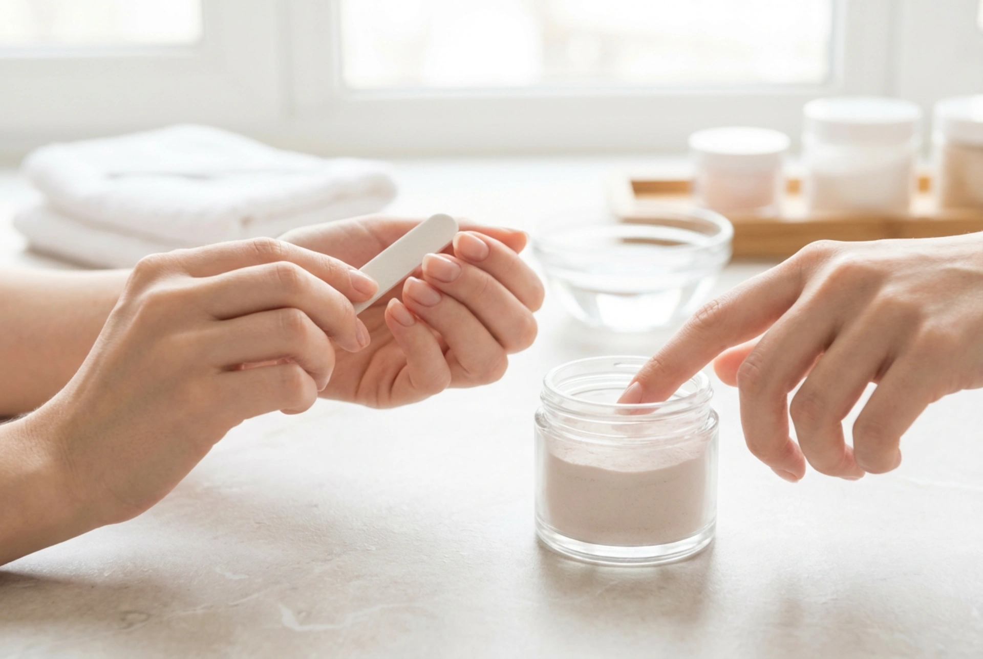 Manicure in polvere: preparazione della lamina e immersione