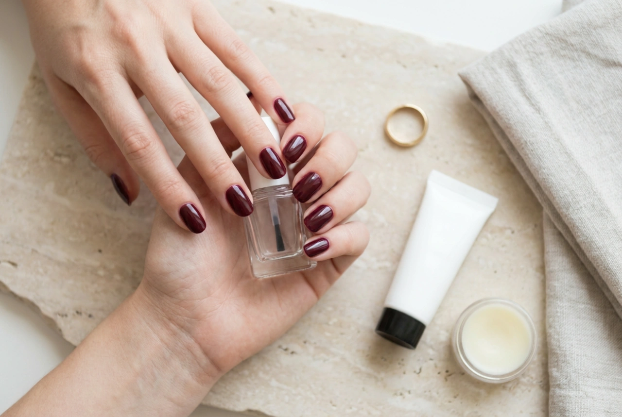 Unghie bordeaux eleganti: come scegliere la tonalità, applicare lo smalto e curare le mani