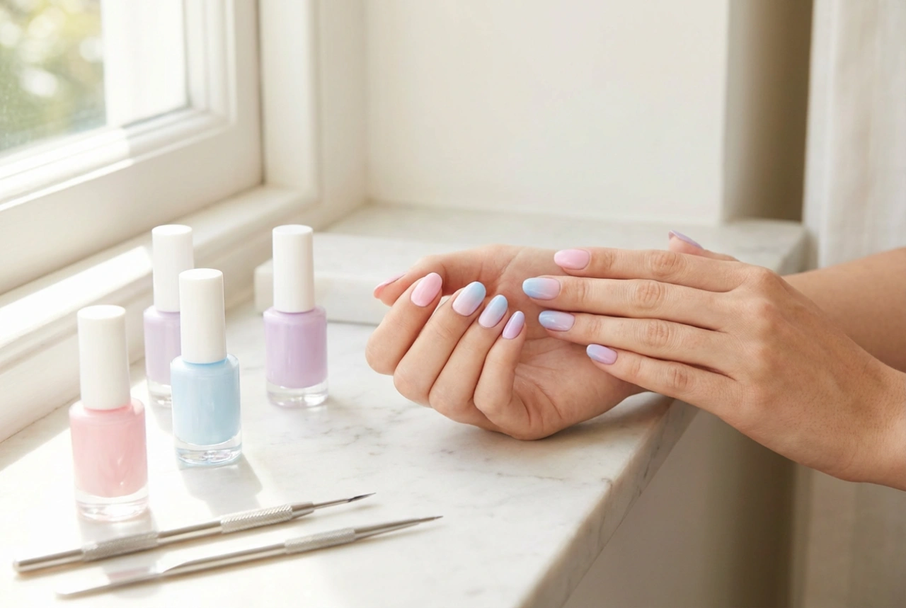 Unghie pastello senza striature: applicazione coprente e combinazione di colori