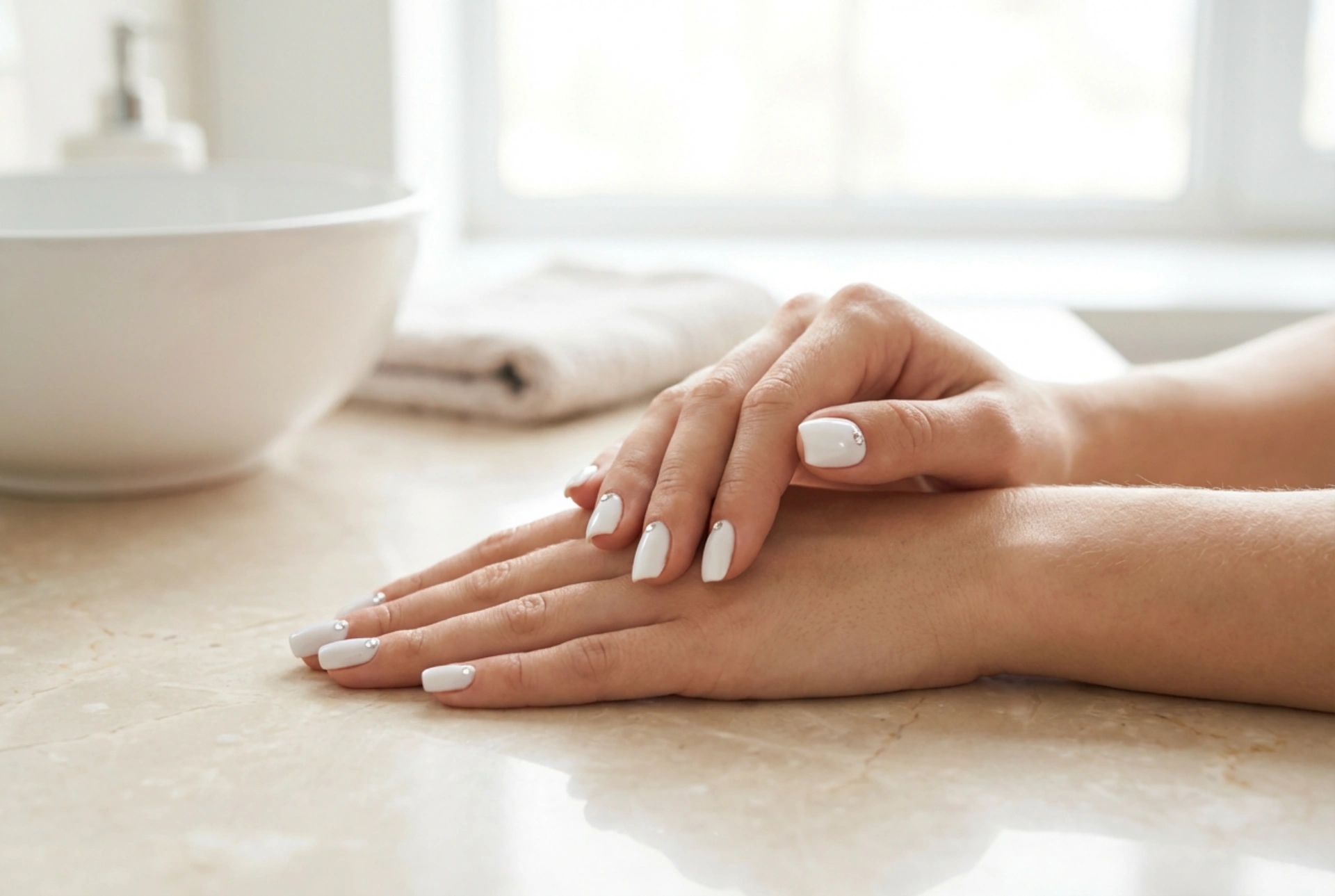 Unghie bianche con strass: preparazione, applicazione e fissaggio