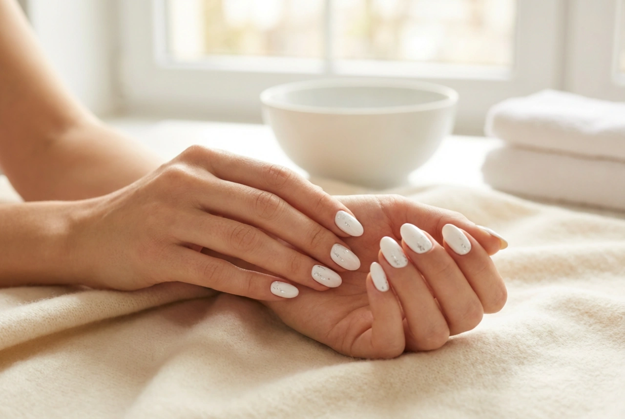 Unghie bianche natalizie: preparazione, decorazioni e protezione