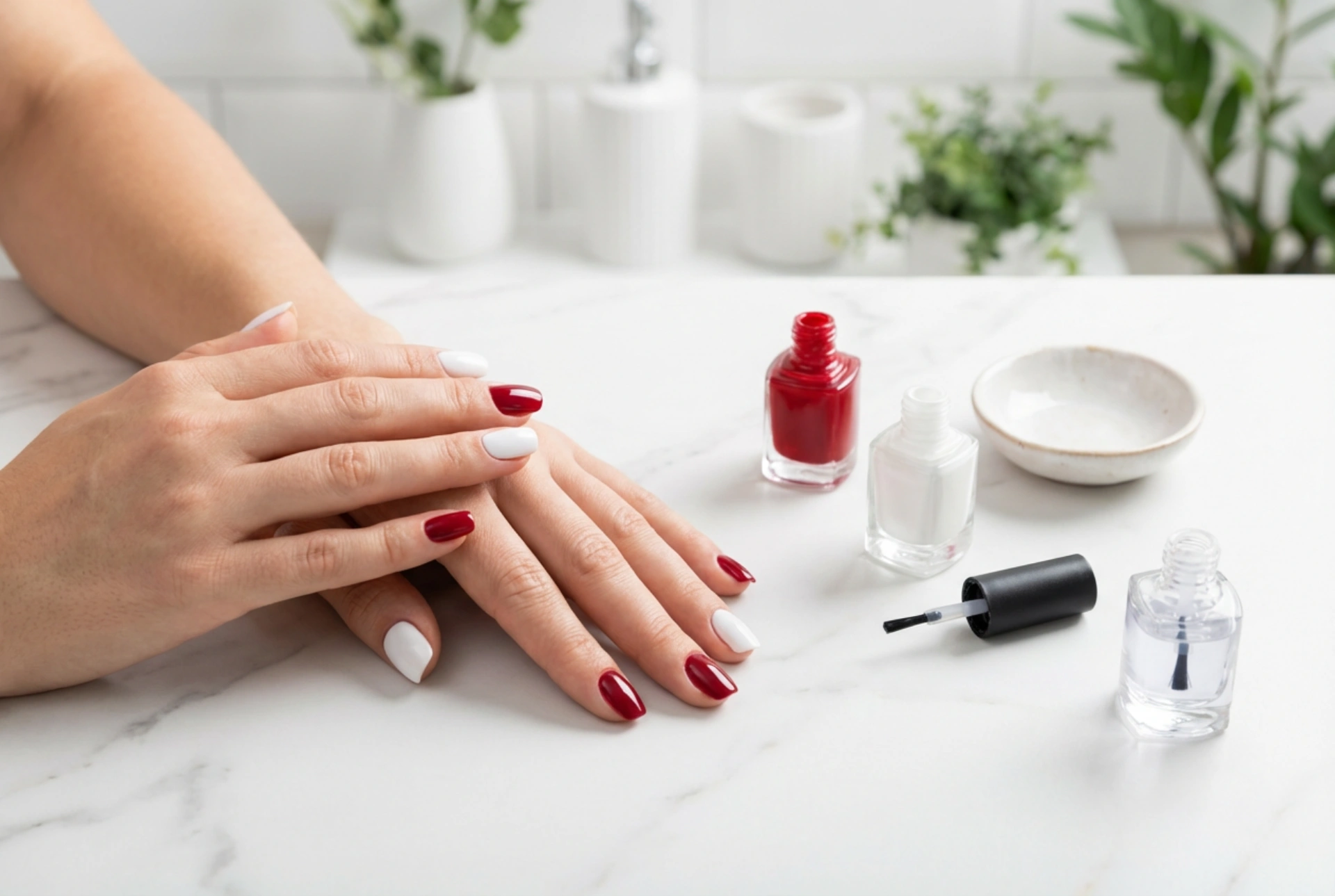 Come realizzare unghie bianche e rosse: copertura uniforme e protezione