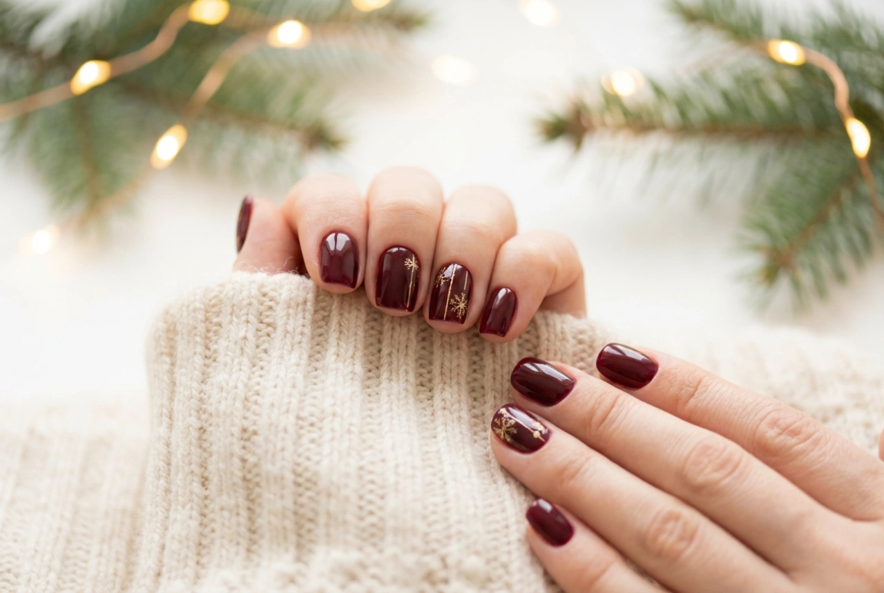 Unghie bordeaux natalizie: motivi classici e tutorial passo passo