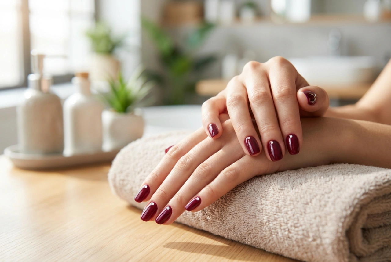Unghie bordeaux con strass: come incollarli, posizionarli e sigillarli per una manicure perfetta