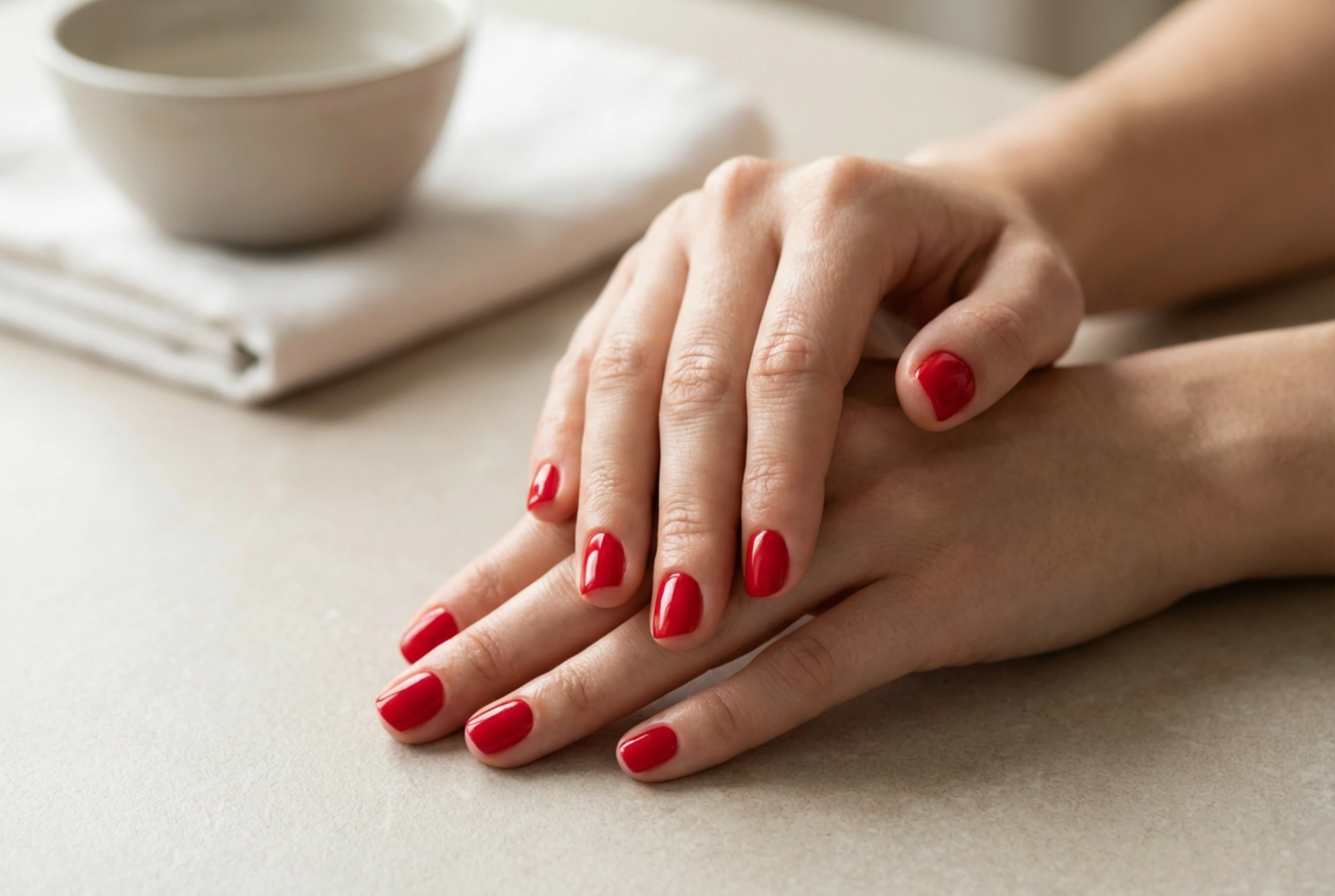 Come applicare lo smalto rosso su unghie corte per snellire le mani