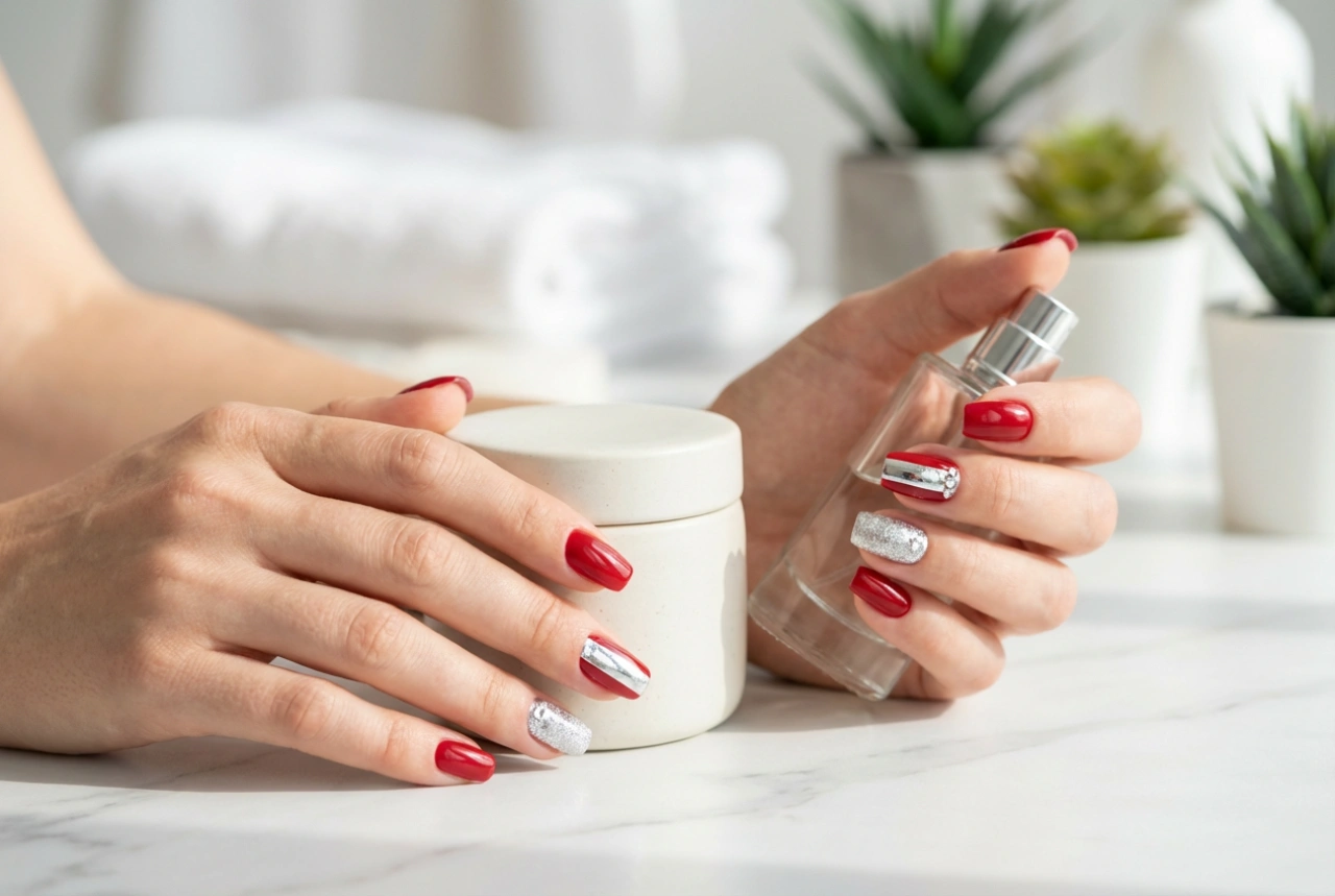 Unghie rosse con argento: come abbinare glitter, foil e strass