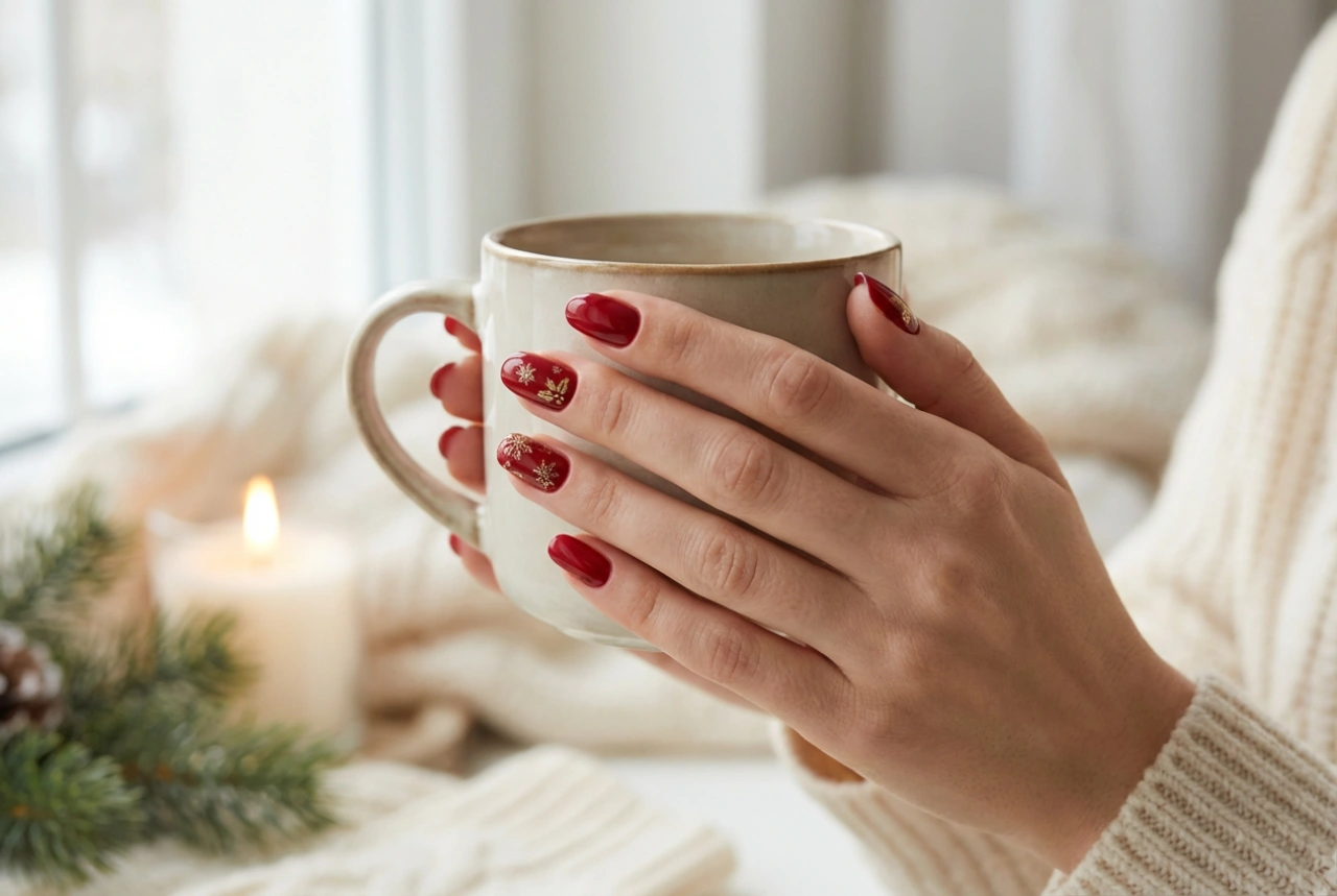 Unghie rosse natalizie: motivi classici e tecniche collaudate