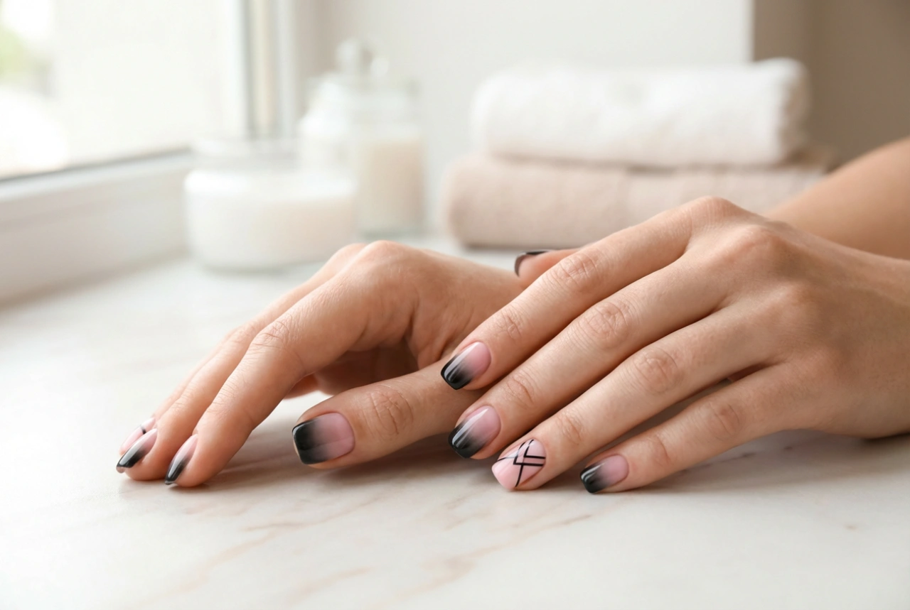 Come abbinare i colori per unghie nere e rosa: ombre e motivi