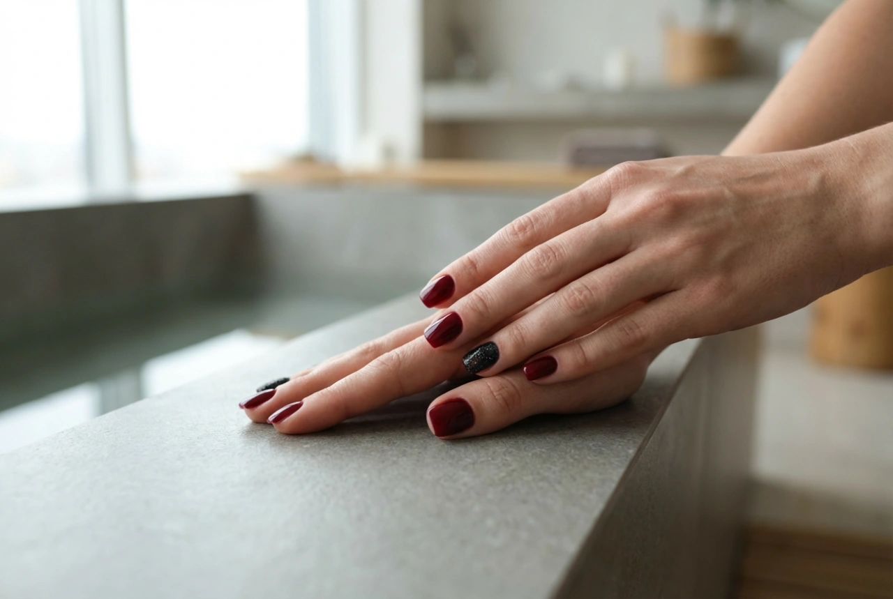 Unghie rosse con glitter neri: come abbinare texture e colori