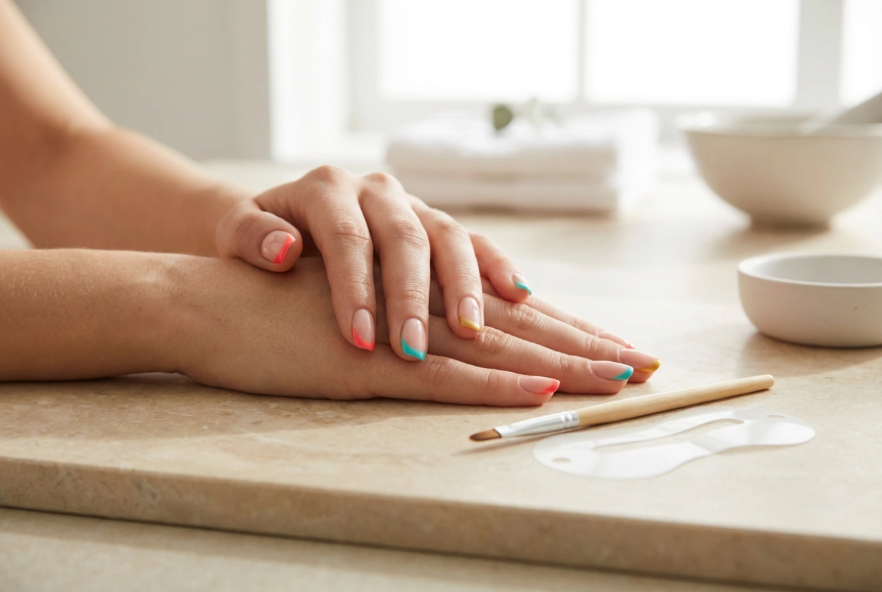 French manicure colorata: come ottenere lunette perfette con stencil, pennelli e piccoli ritocchi