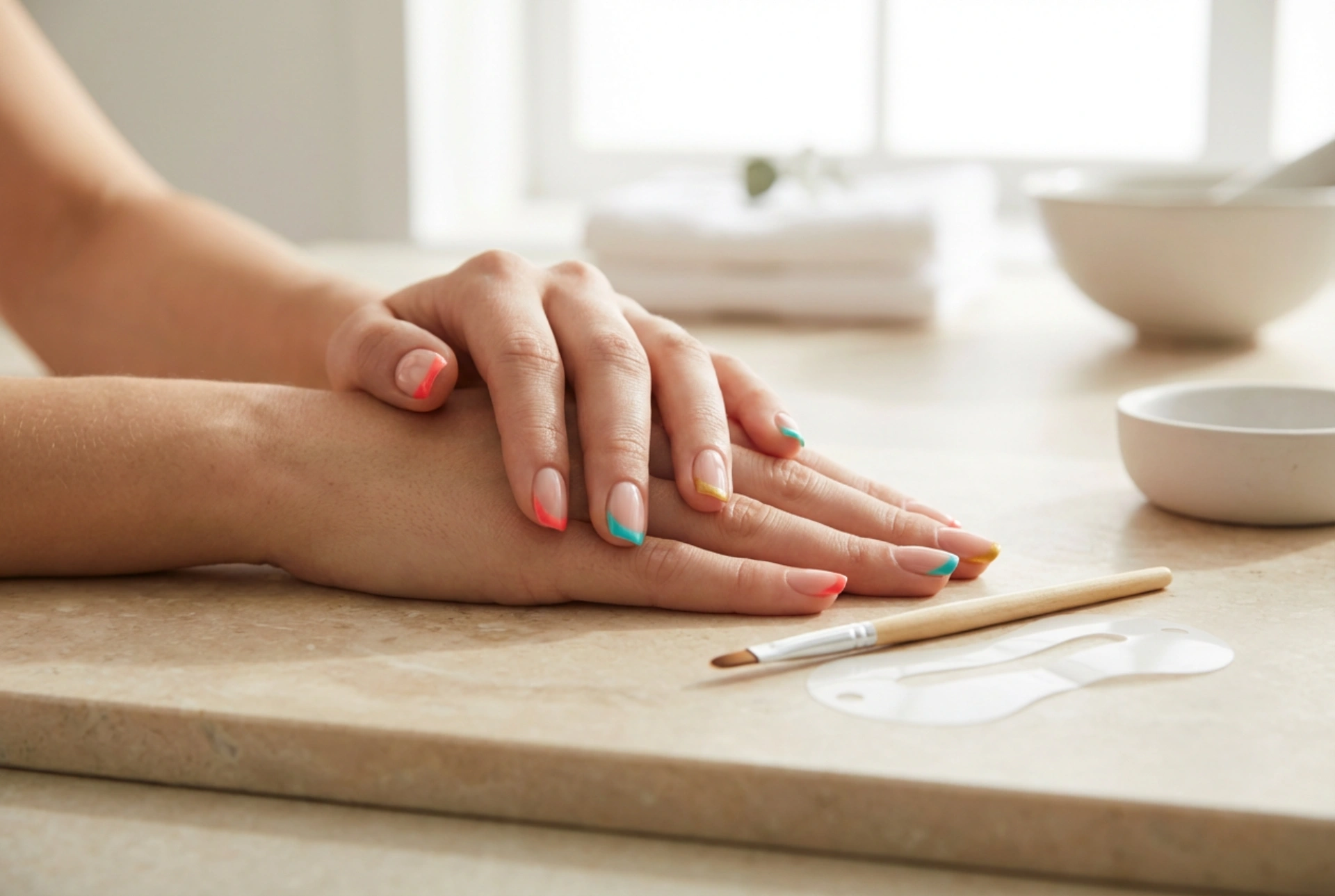 French manicure colorata: come ottenere lunette perfette con stencil, pennelli e piccoli ritocchi