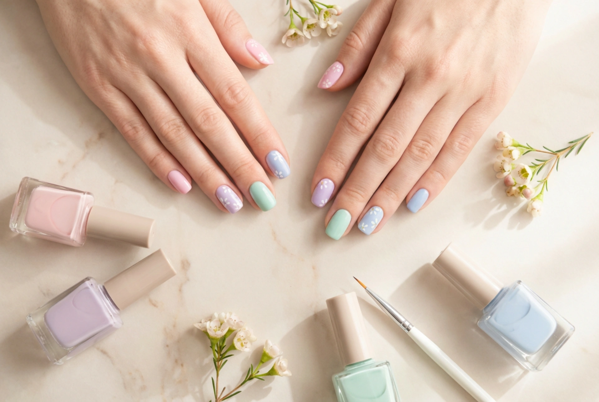 Unghie semipermanenti primaverili: palette di colori, nail art e tecniche veloci