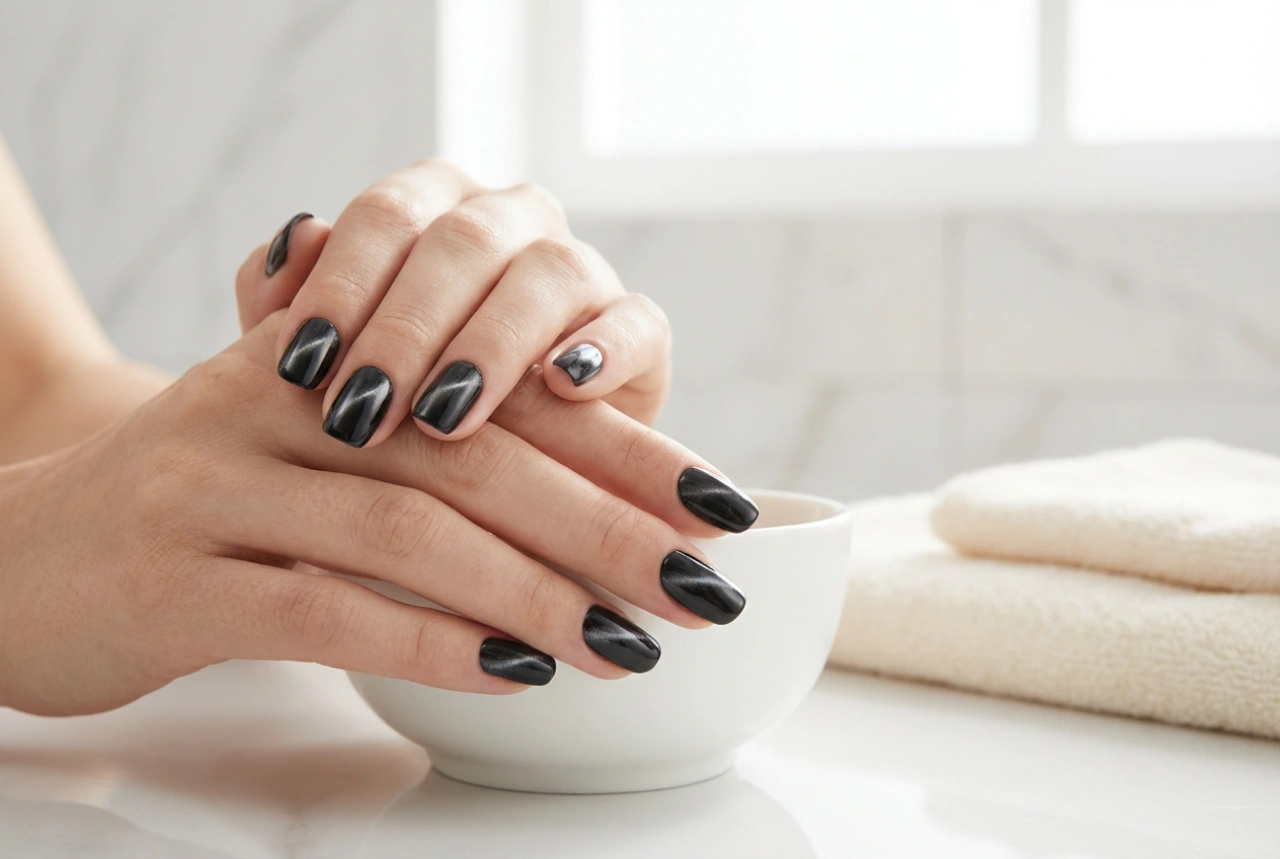 Unghie cat eye nere: come posizionare la linea magnetica e sigillare l'effetto