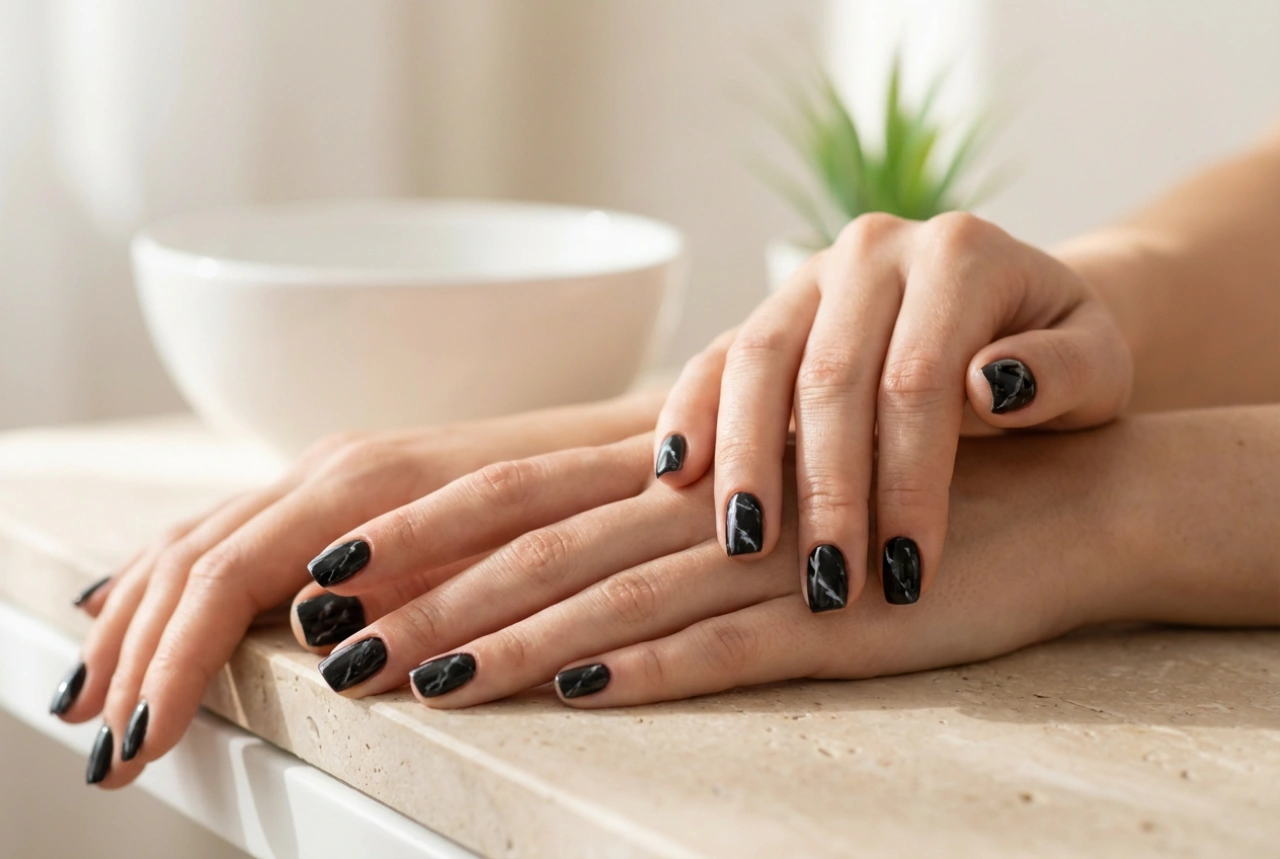 Unghie effetto marmo nero: due tecniche di applicazione e come sigillare il decoro