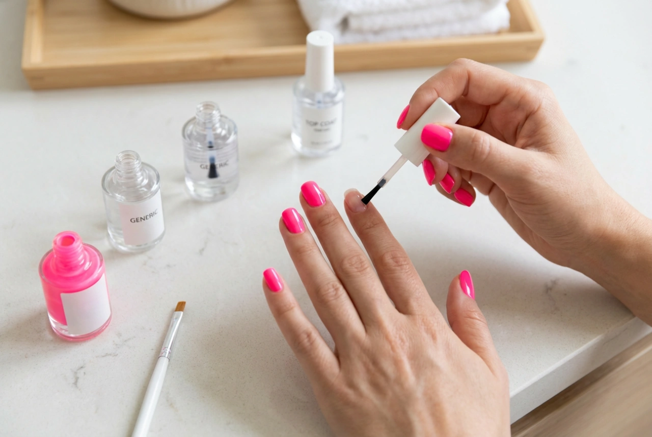 Unghie rosa neon passo dopo passo: base, stesura e top coat