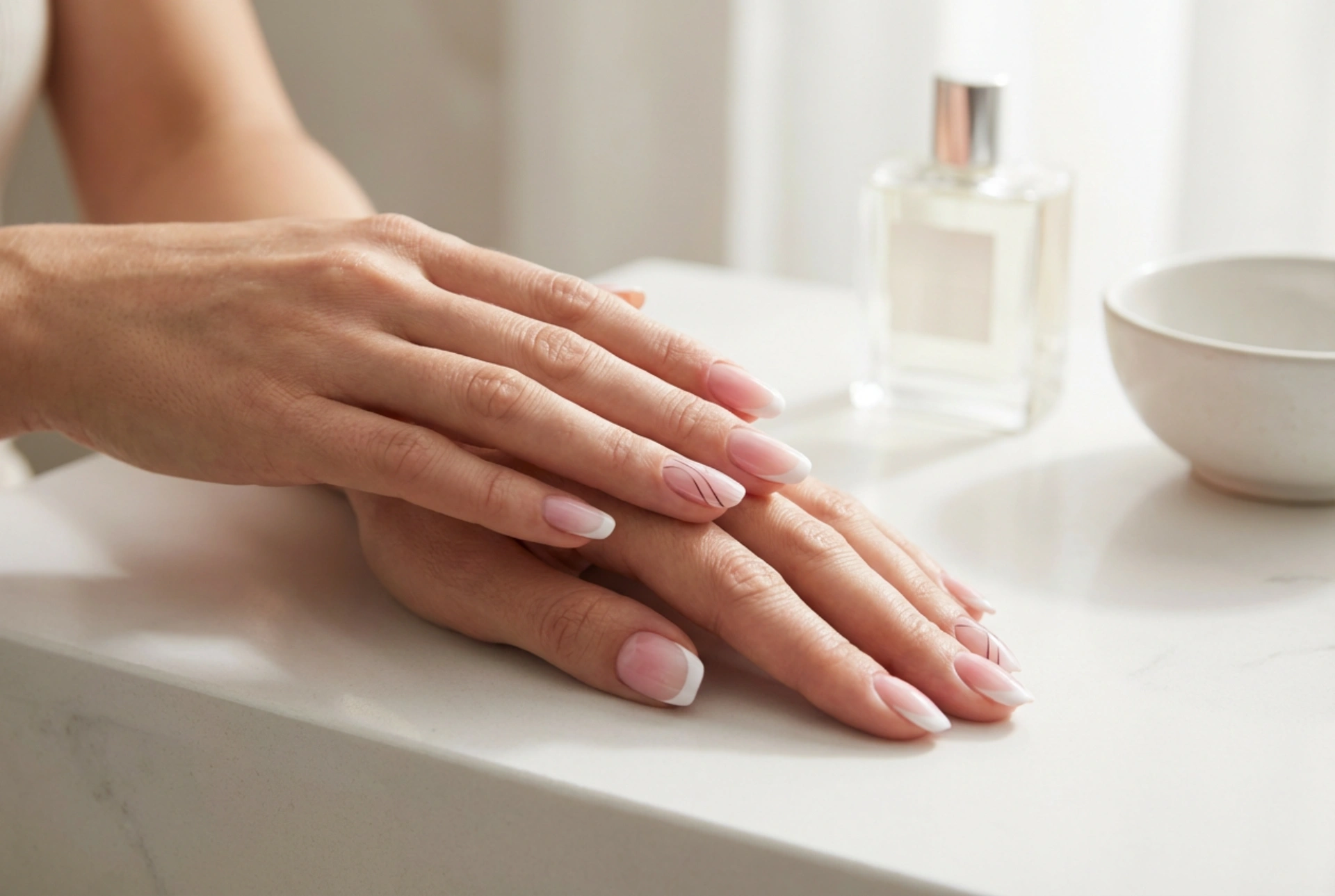 Unghie rosa e bianche: french, ombre e linee pulite